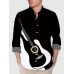 Music Elements Abstract Black & White Stitching Guitar Printing Men's Long Sleeve Shirt