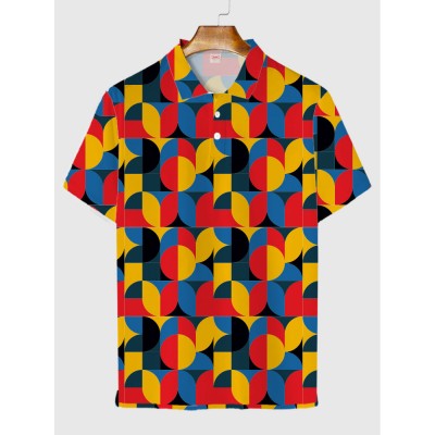 Medieval Colorful Half Circle Printing Men‘s Short Sleeve Polo