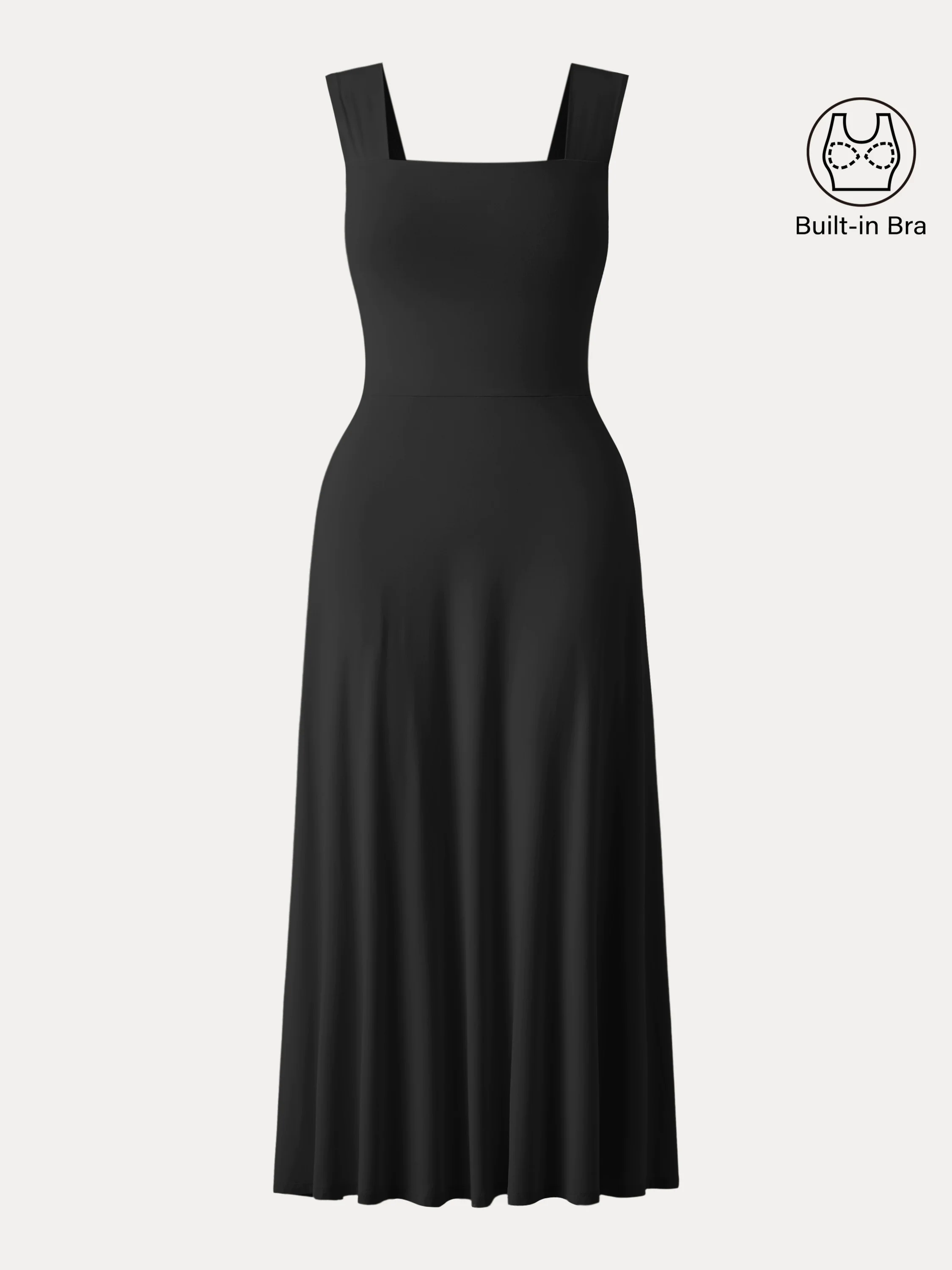 Flowy Square Neck Wide Straps Midi Brami Dress with Pockets