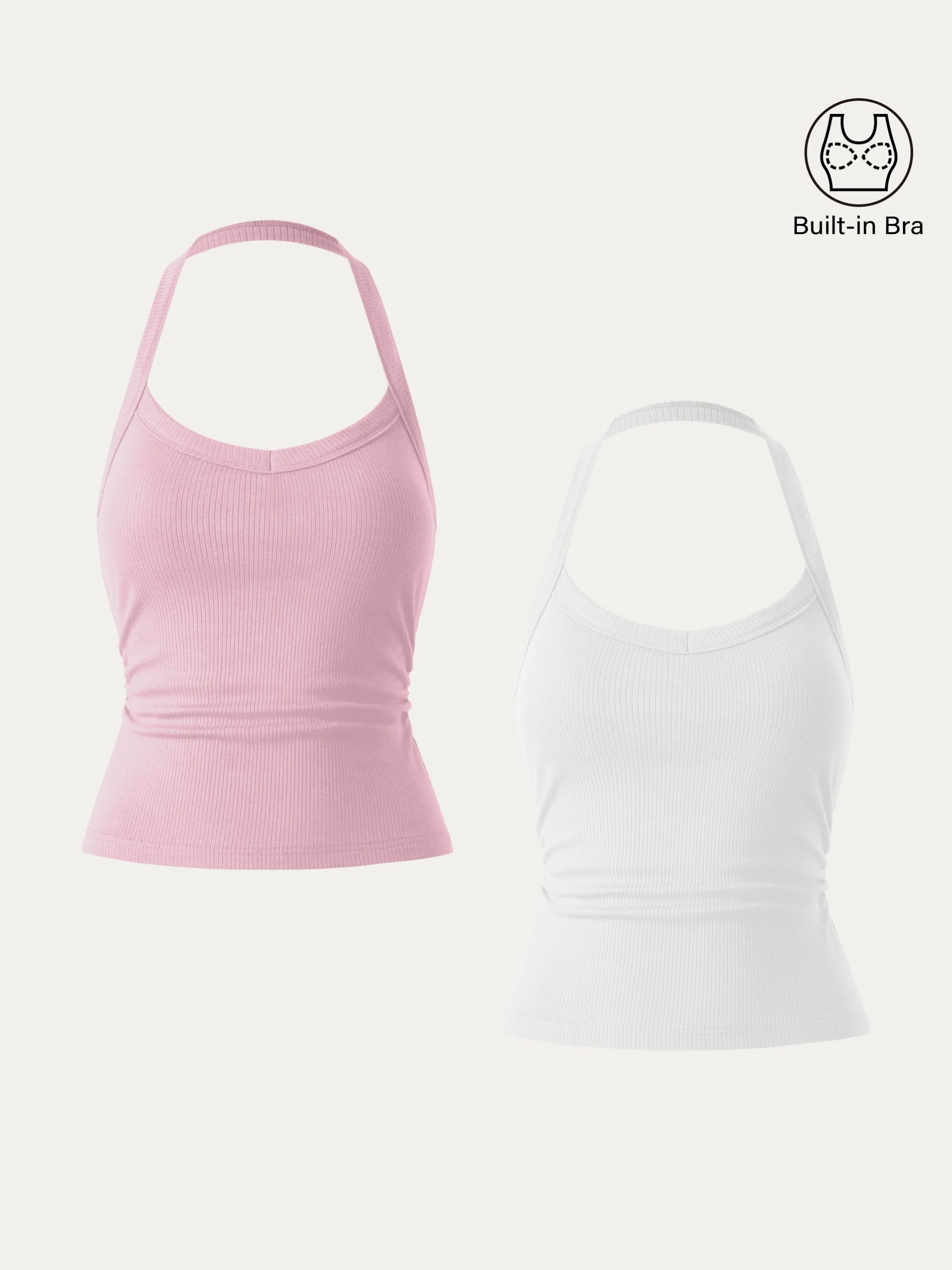 Halter Neck Side Ruched Ribbed Brami Tank