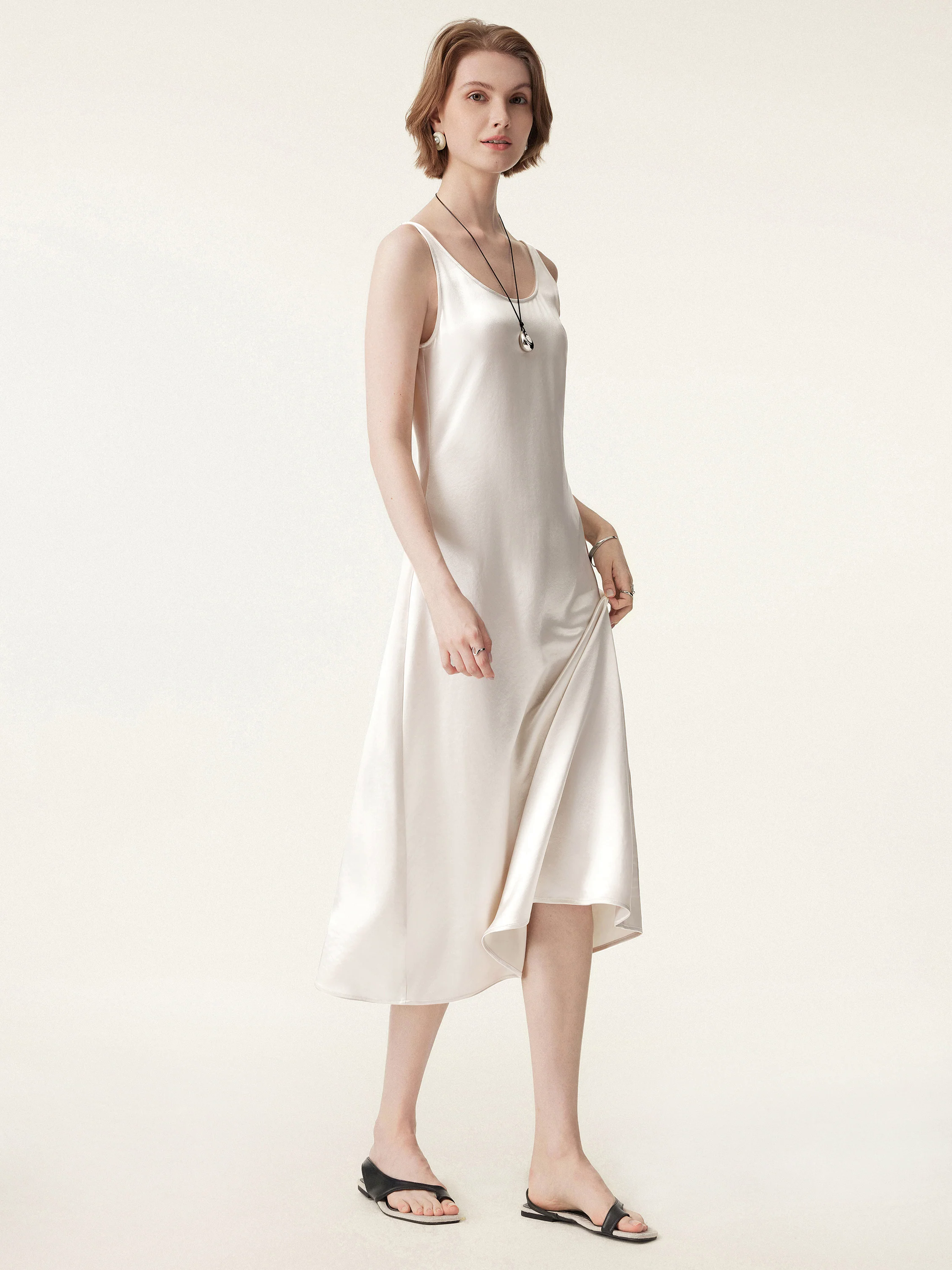 Acetate Scoop Neck Open Back Midi Dress