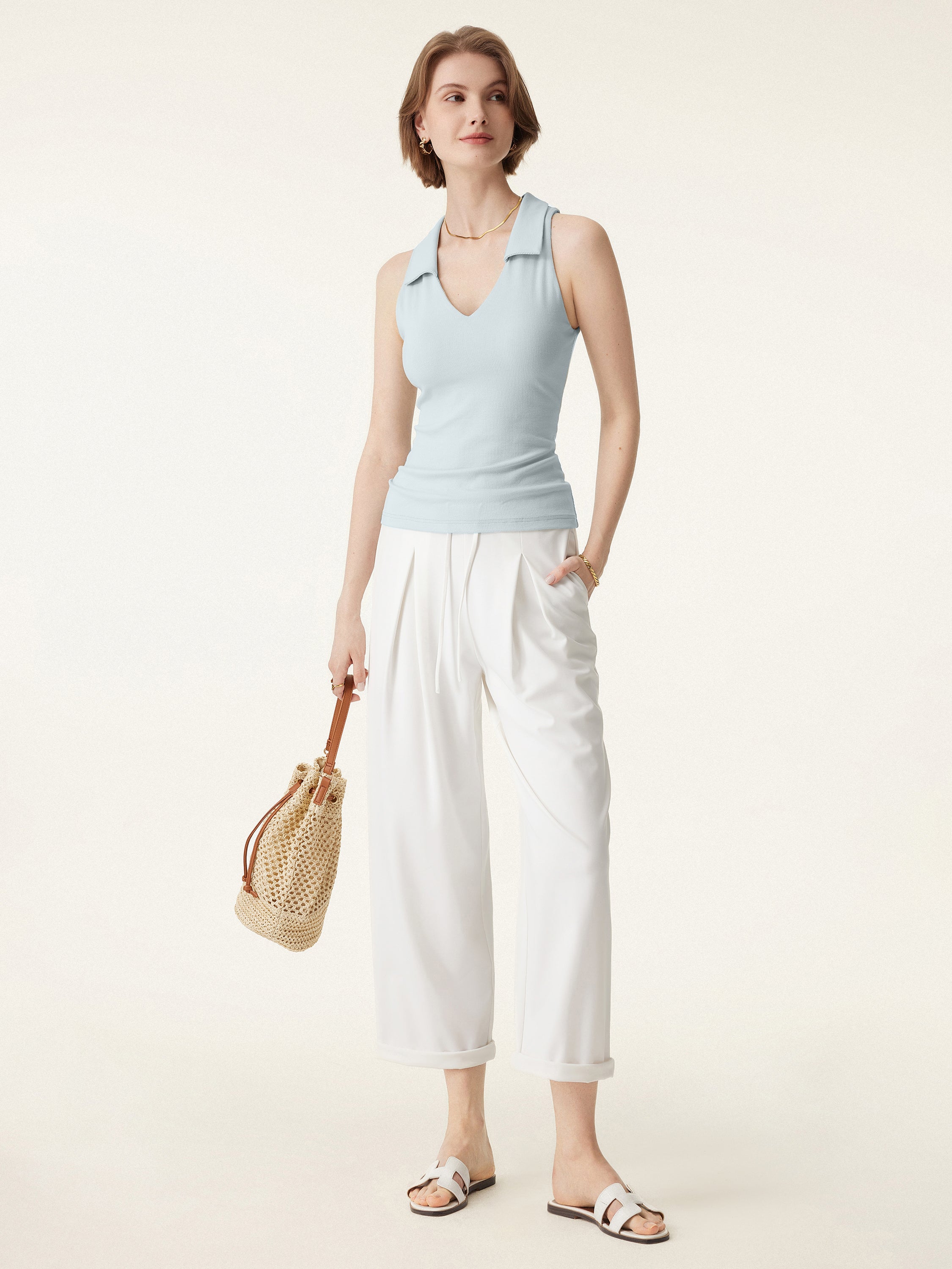 Stretch Cotton V-neck Collared Brami Top Stretch Cotton V-neck Collared Brami Top