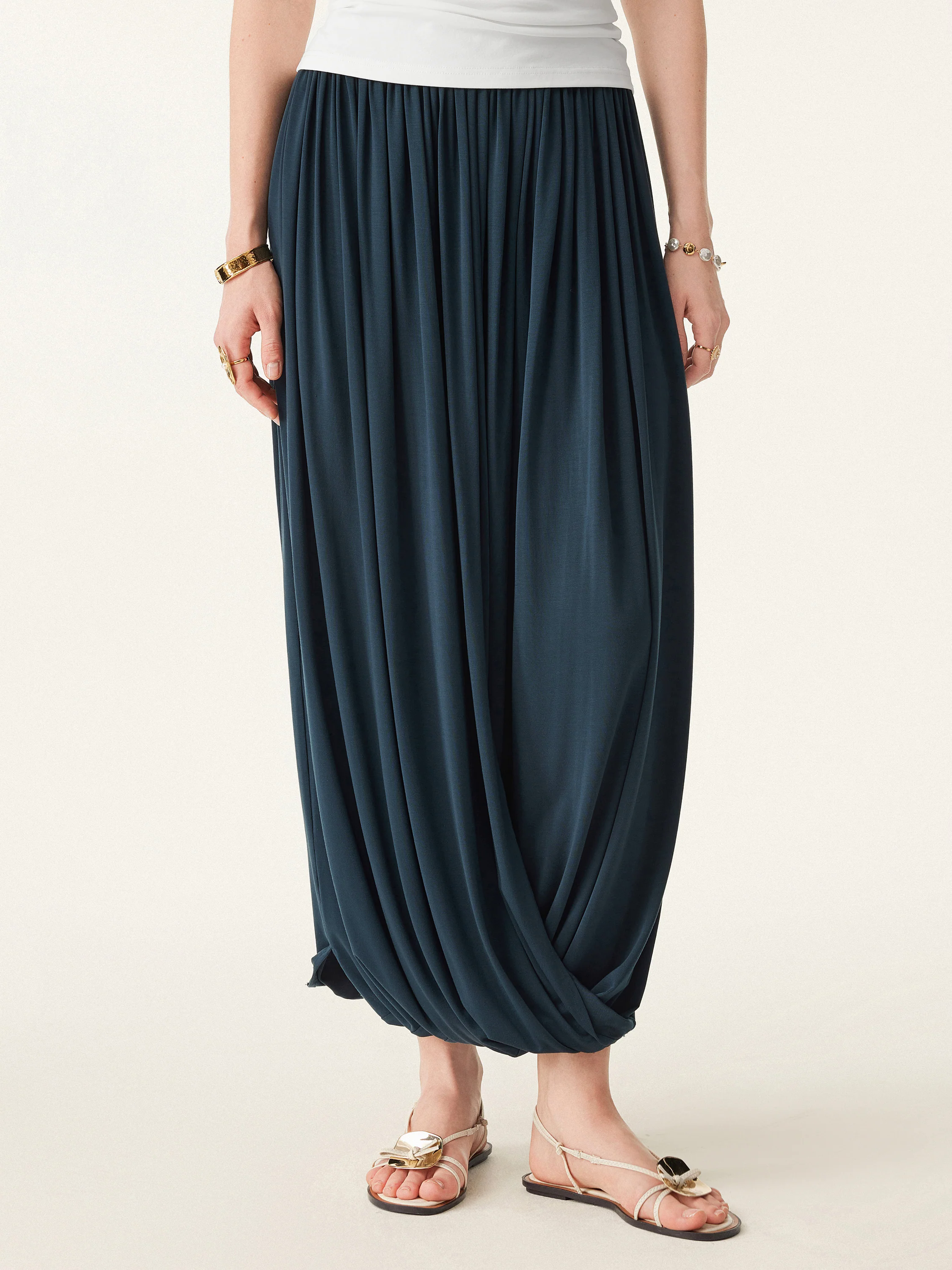 Artsy Twisted Hem Maxi Pull-on Skirt