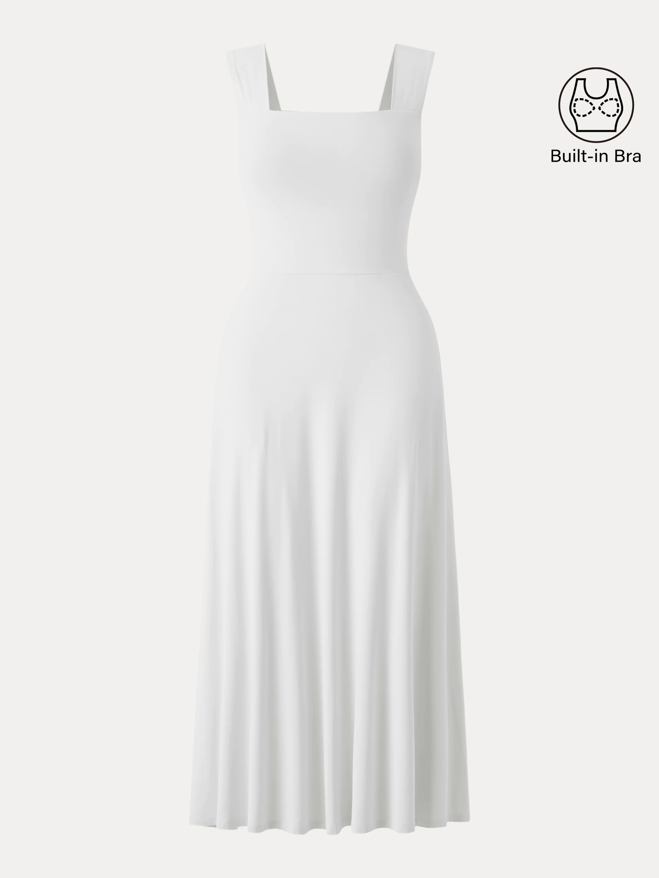 Flowy Square Neck Wide Straps Midi Brami Dress with Pockets