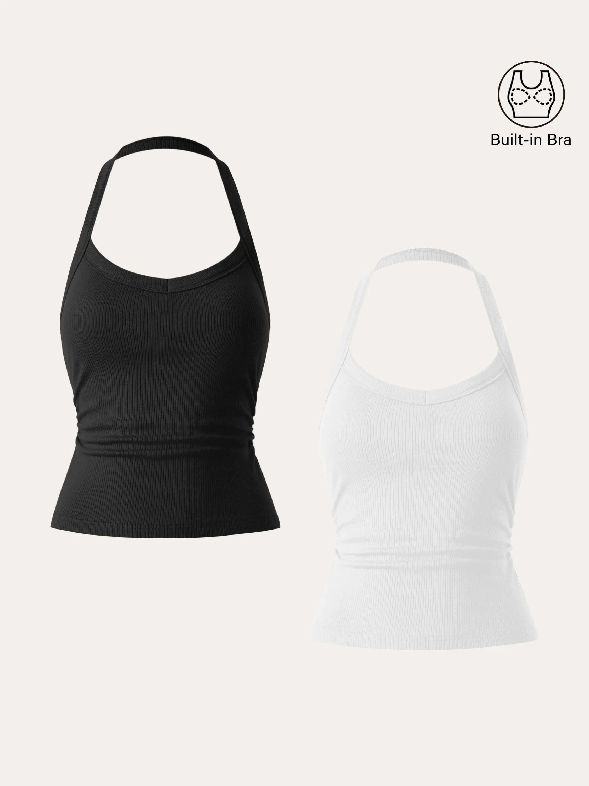 Halter Neck Side Ruched Ribbed Brami Tank