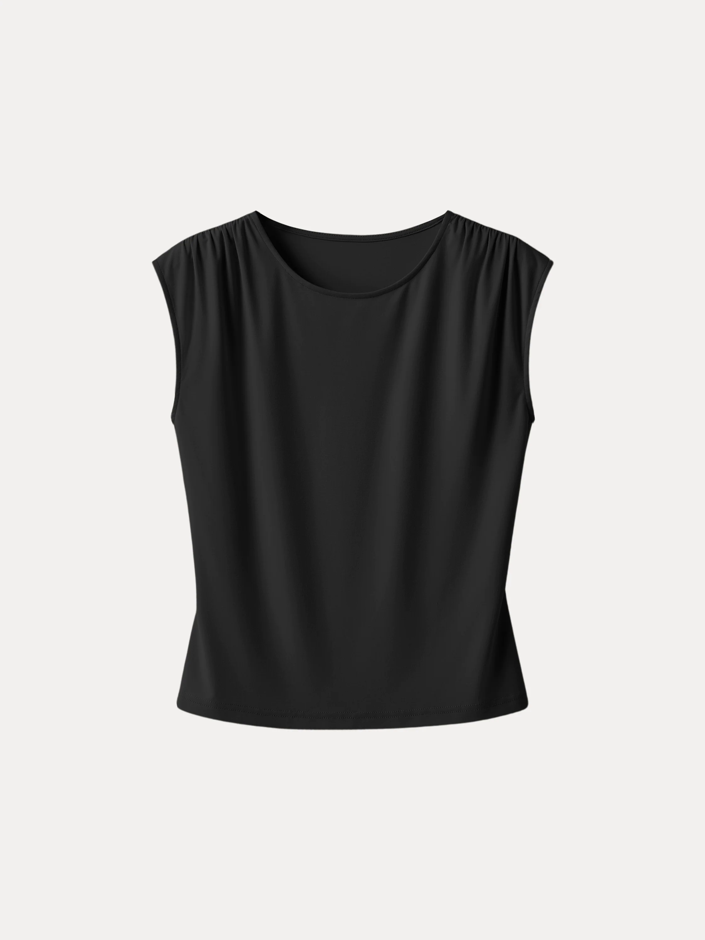 Crewneck Ruched Shoulder Muscle Tank