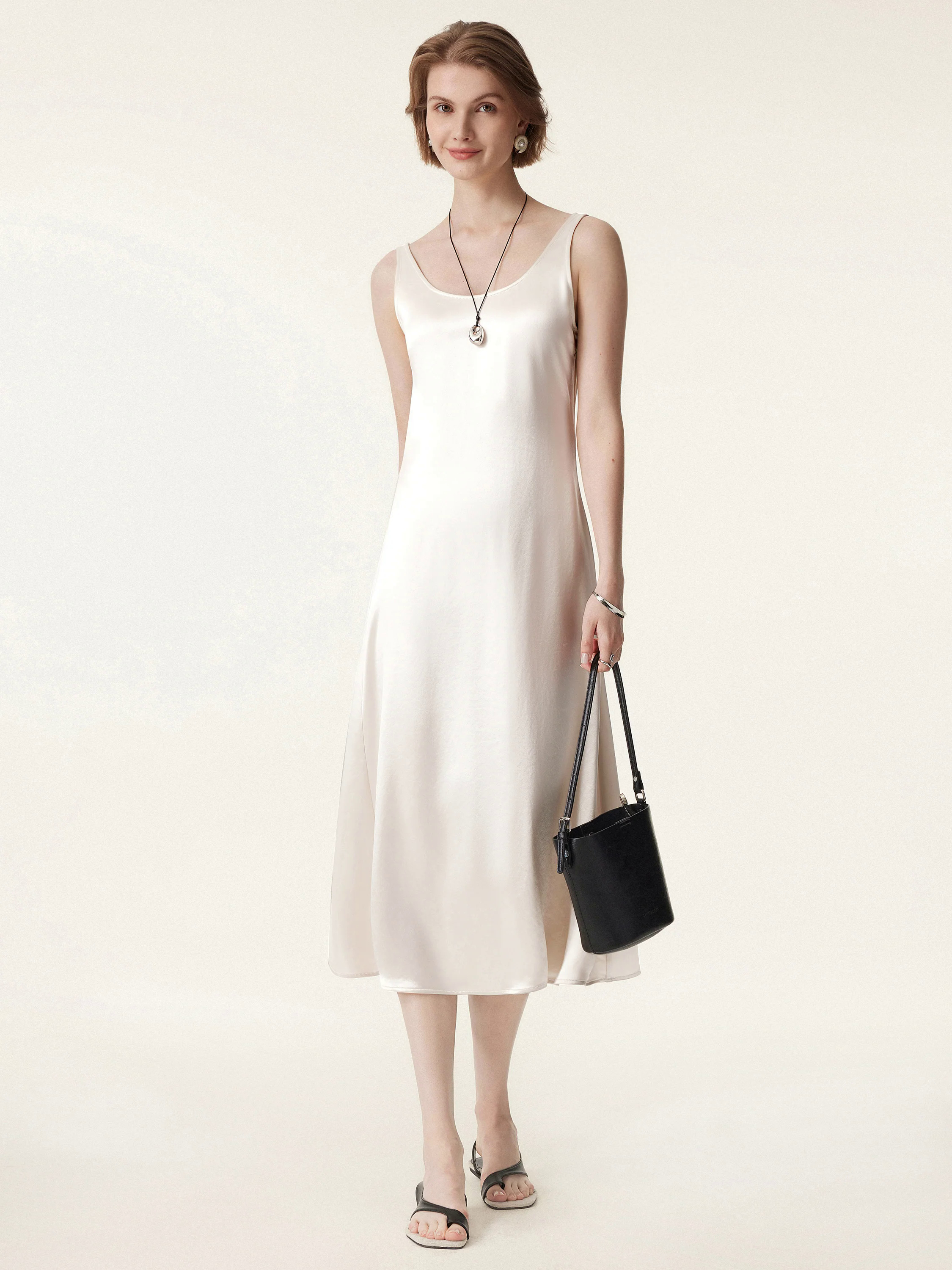 Acetate Scoop Neck Open Back Midi Dress