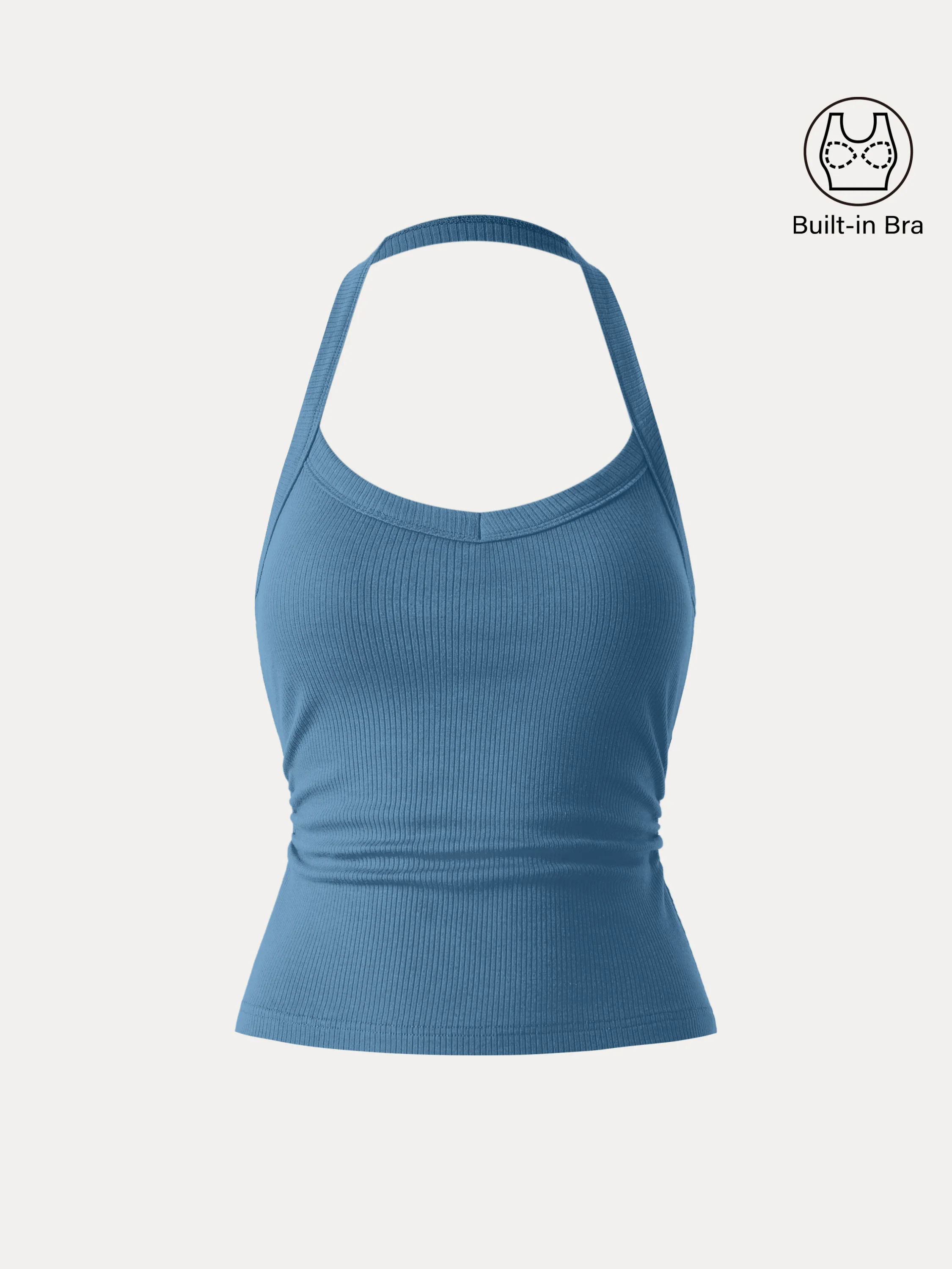 Halter Neck Side Ruched Ribbed Brami Tank