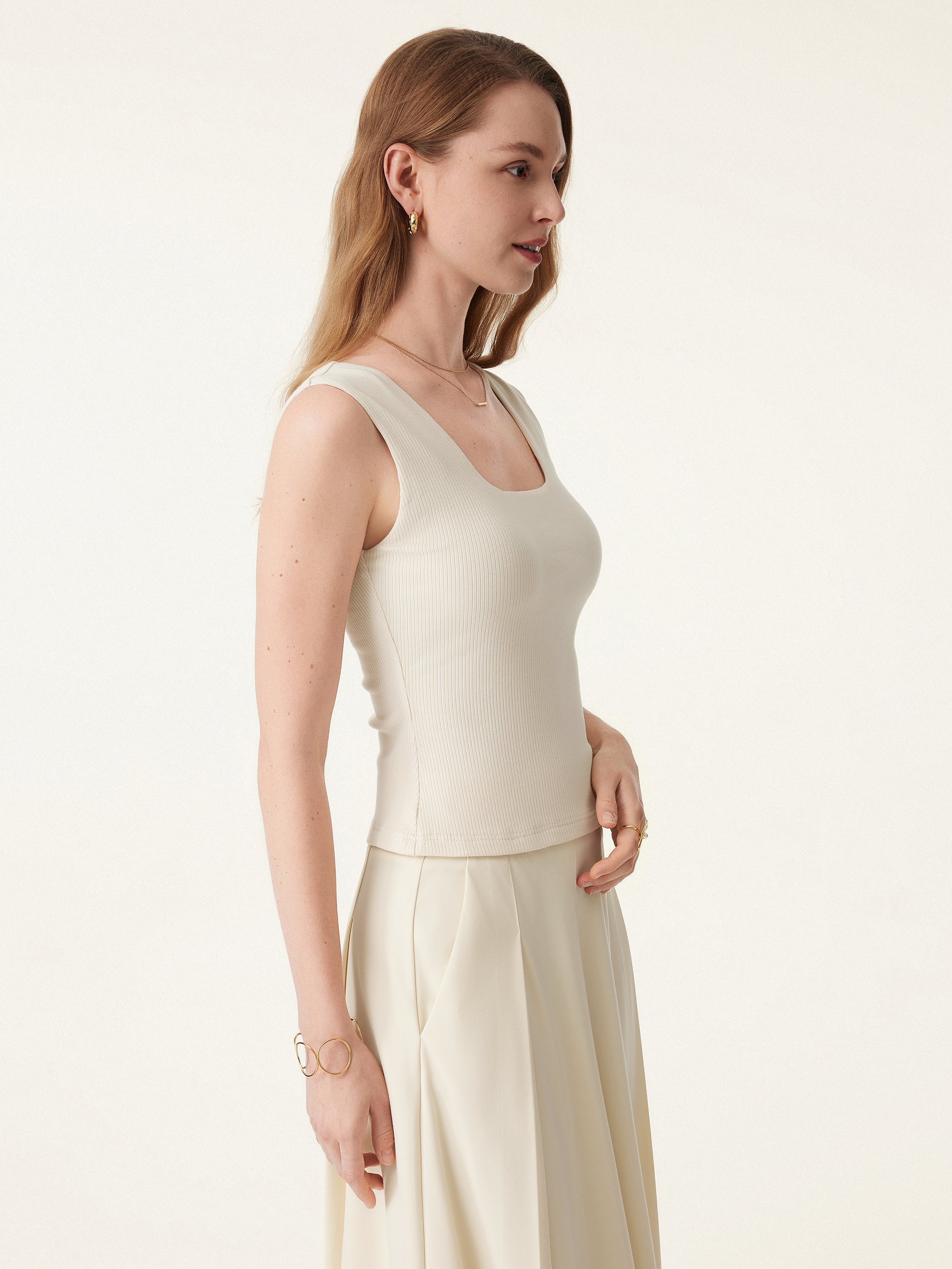 Stretch Cotton Wide Strap Ribbed Brami Tank