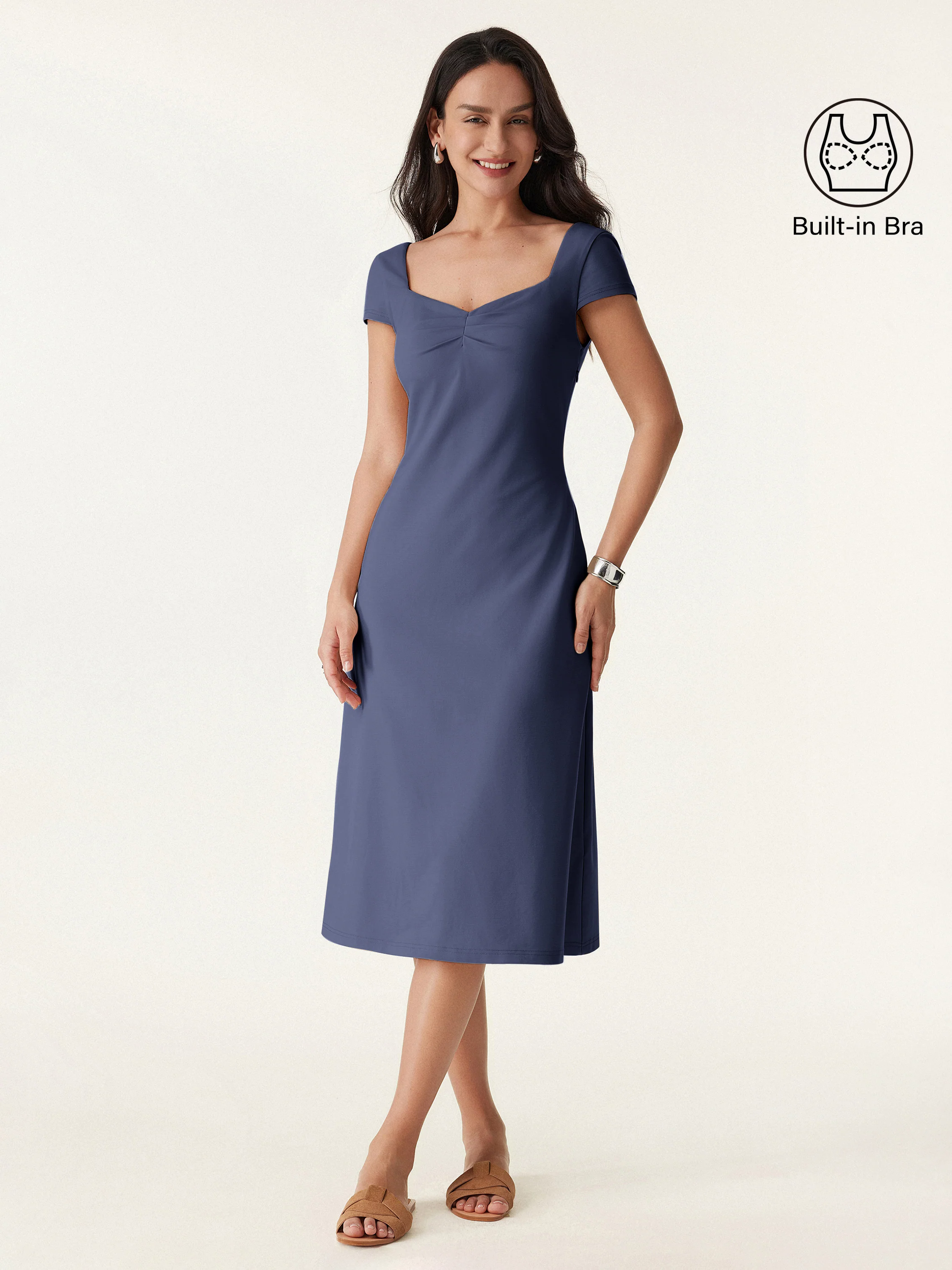 Diamond Neck Open Back Midi New Airy Brami Dress