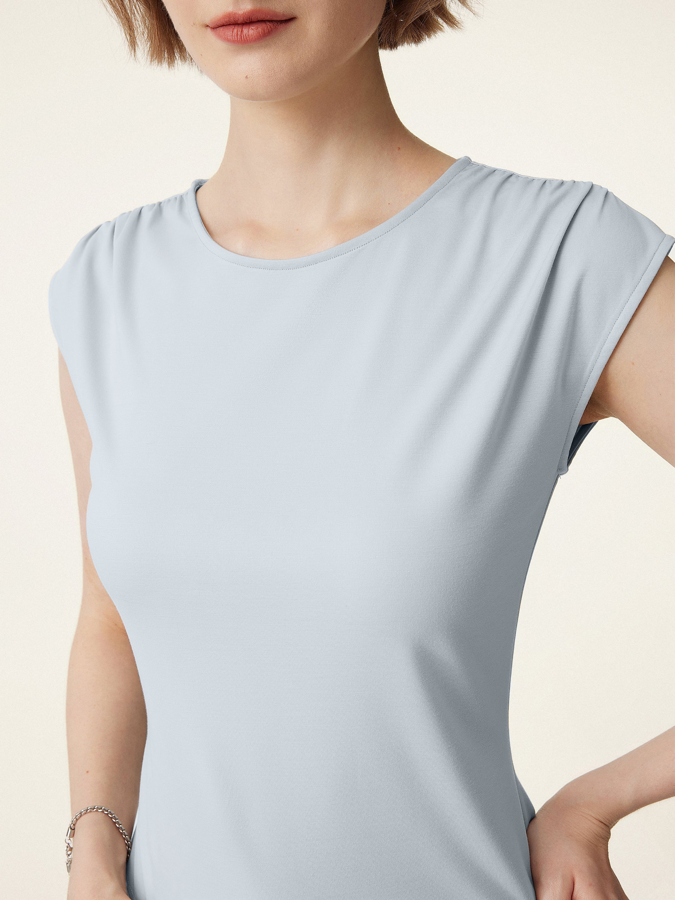 Crewneck Ruched Shoulder Muscle Tank