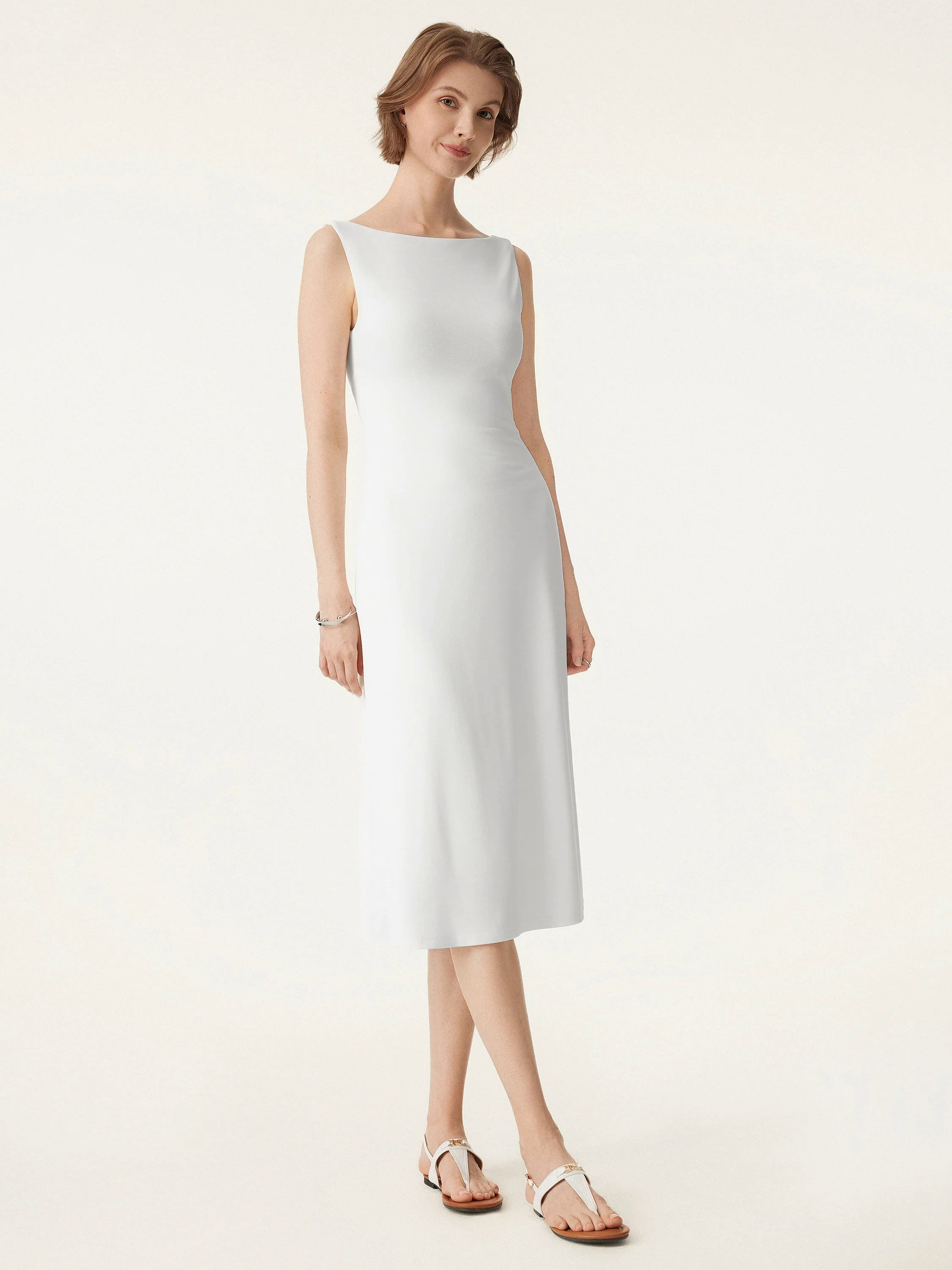 Classy Boatneck Open Back Bandless Midi Brami Dress