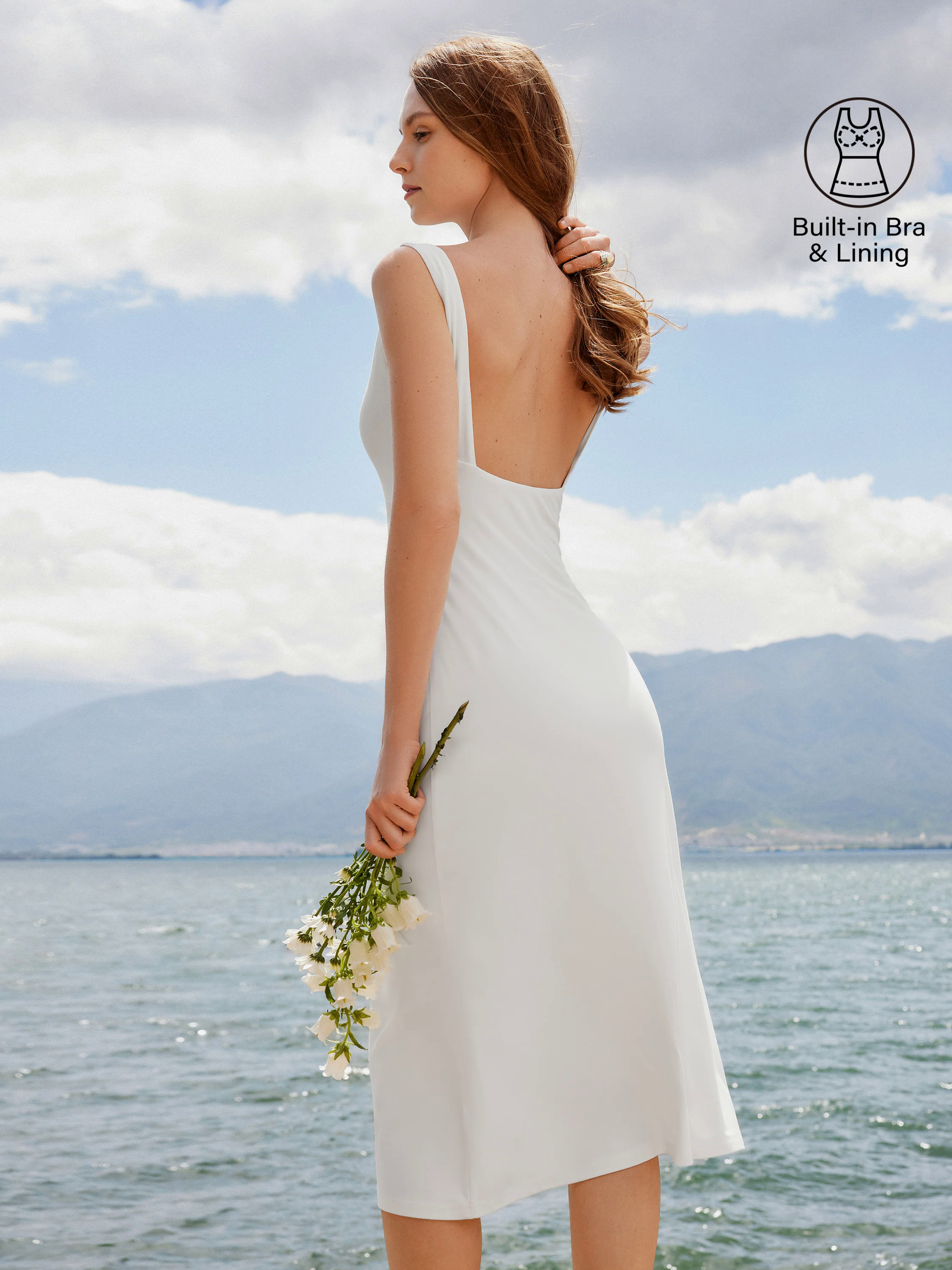 Classy Boatneck Open Back Bandless Midi Brami Dress