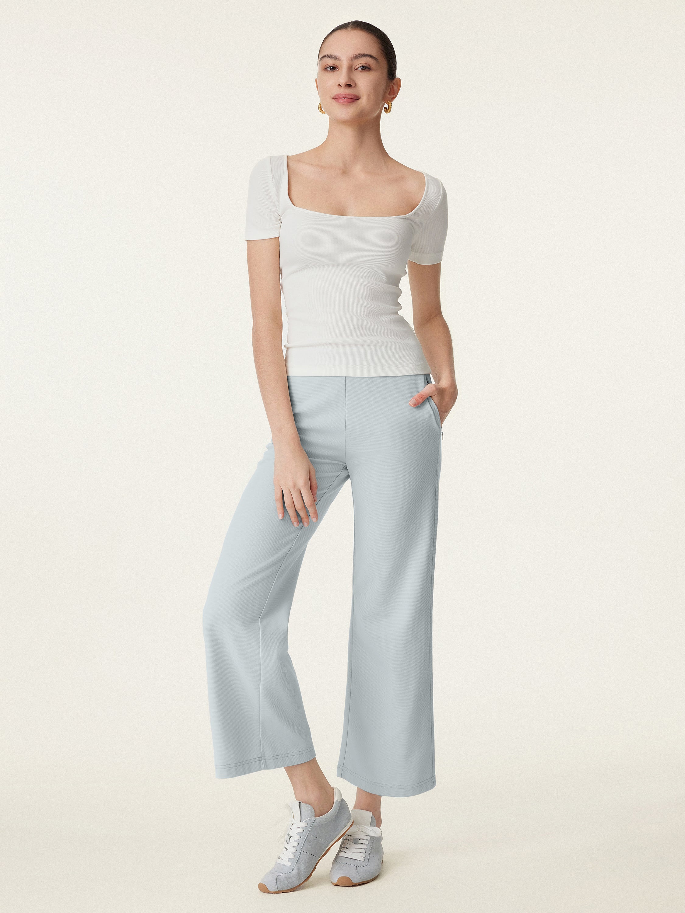 Mid Rise Cropped Flare Pants with Pockets