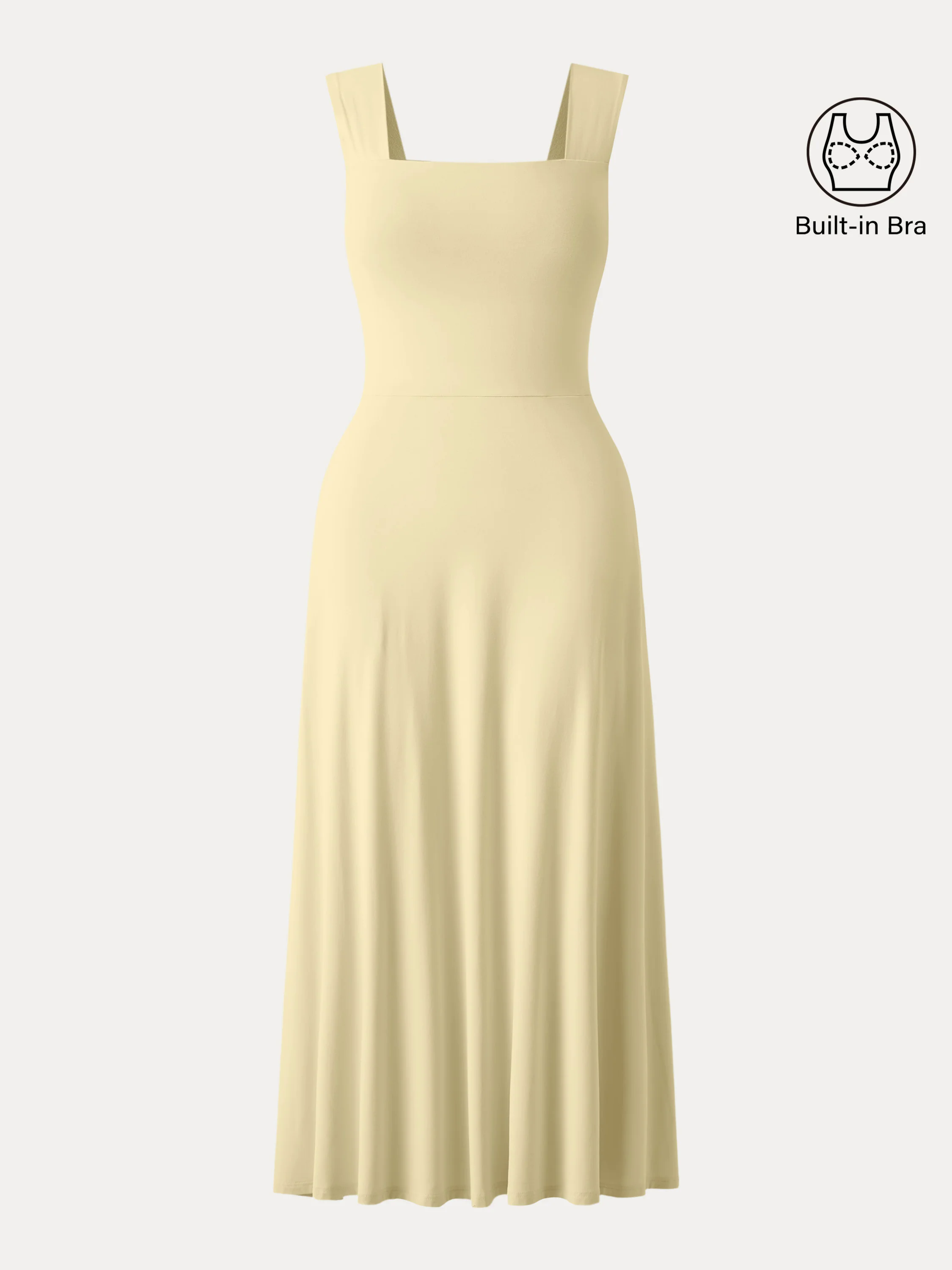 Flowy Square Neck Wide Straps Midi Brami Dress with Pockets