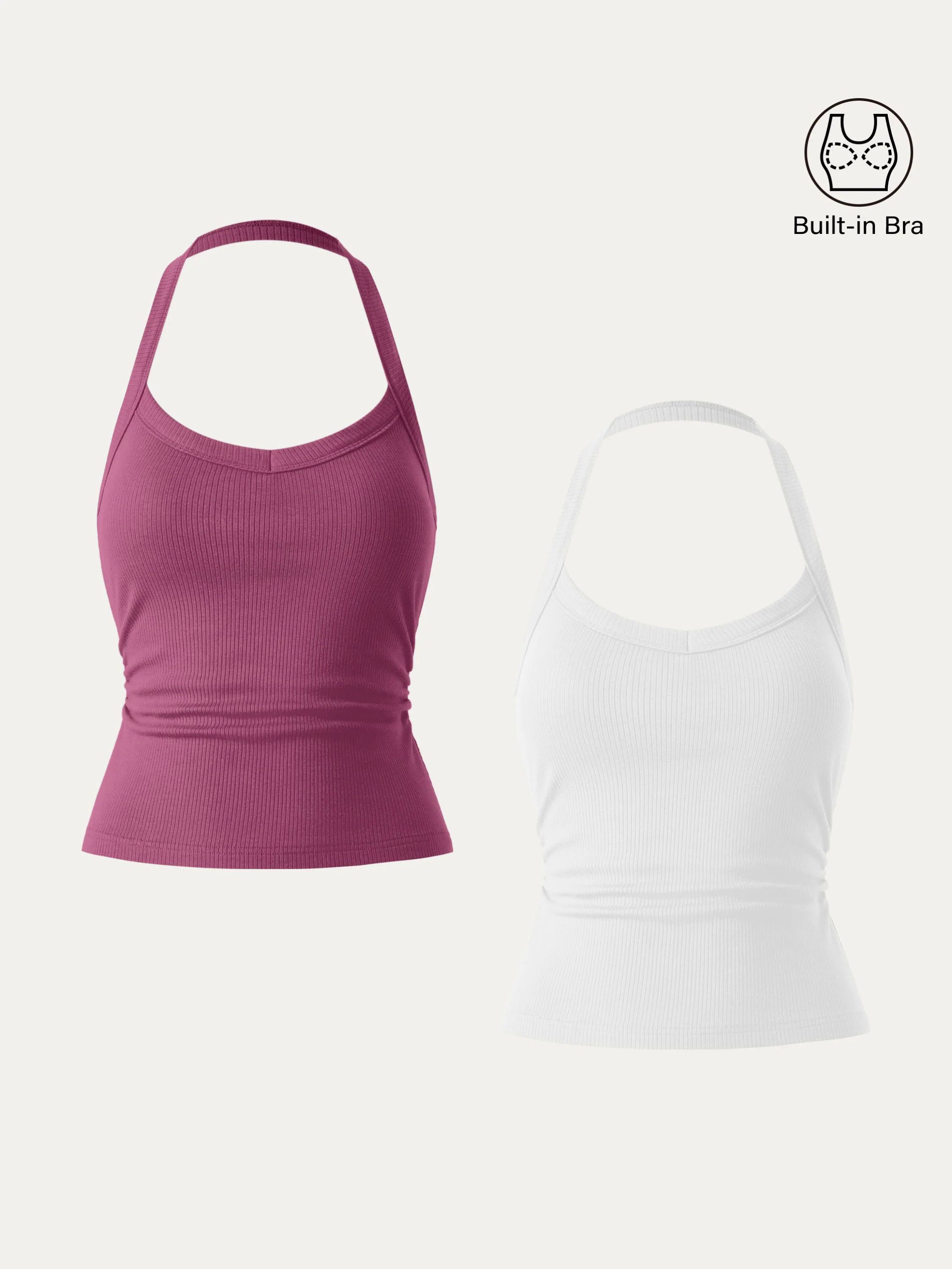 Halter Neck Side Ruched Ribbed Brami Tank