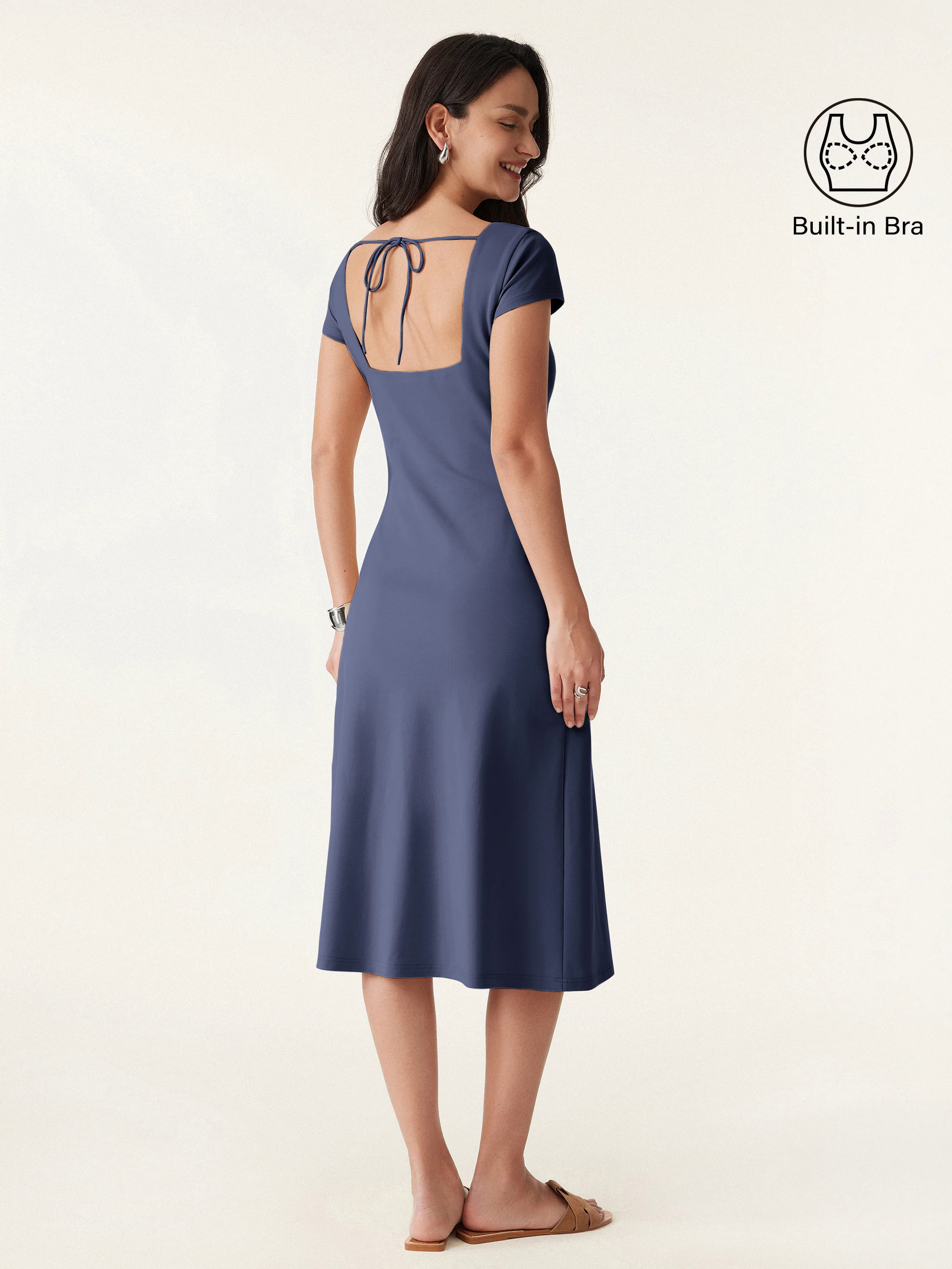 Diamond Neck Open Back Midi New Airy Brami Dress