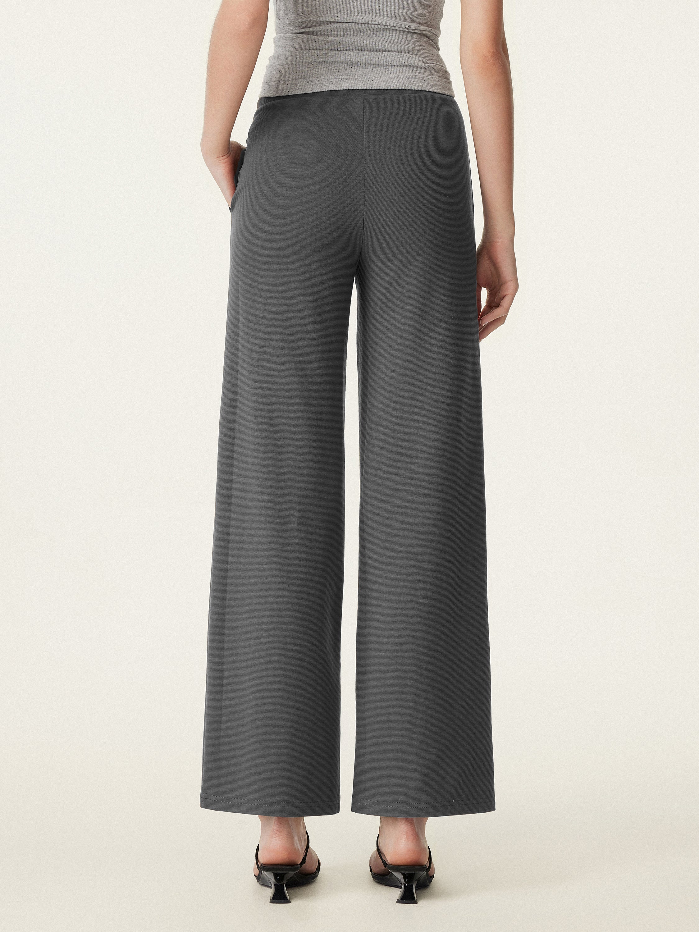 Mid Rise Drawstring Wide Leg Pant with Pockets