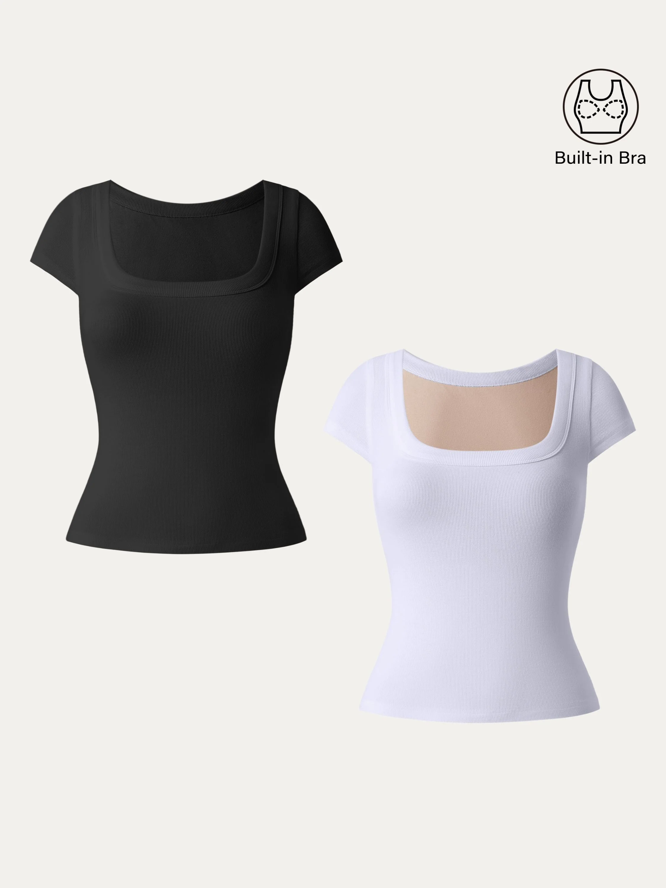 2Pcs Set Stretch Cotton Square Neck Cap Sleeve Brami 2Pcs Set Stretch Cotton Square Neck Cap Sleeve Brami