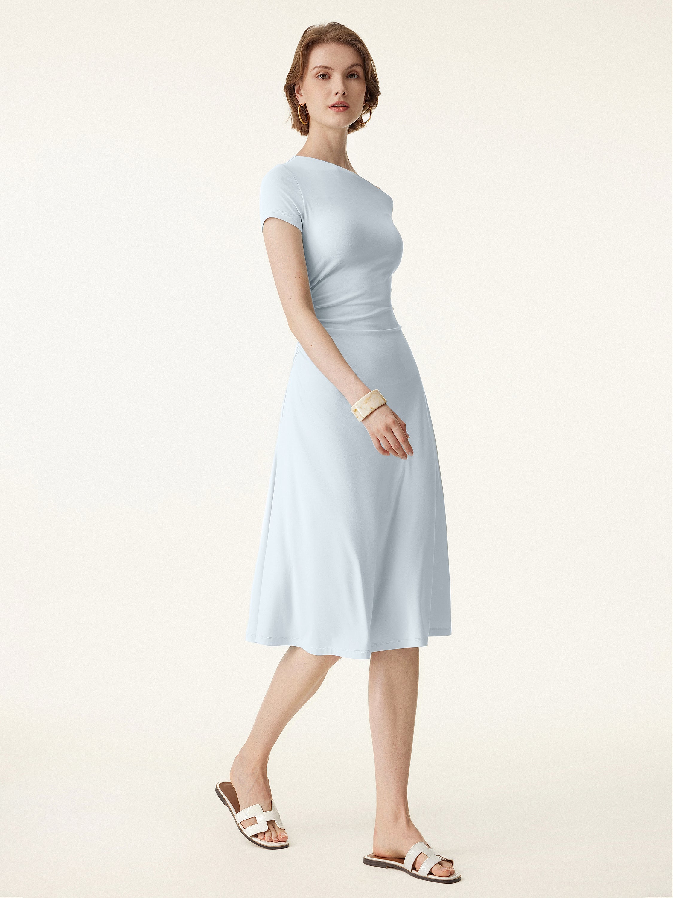 Asymmetrical Shoulder Side Ruched Midi Brami Dress
