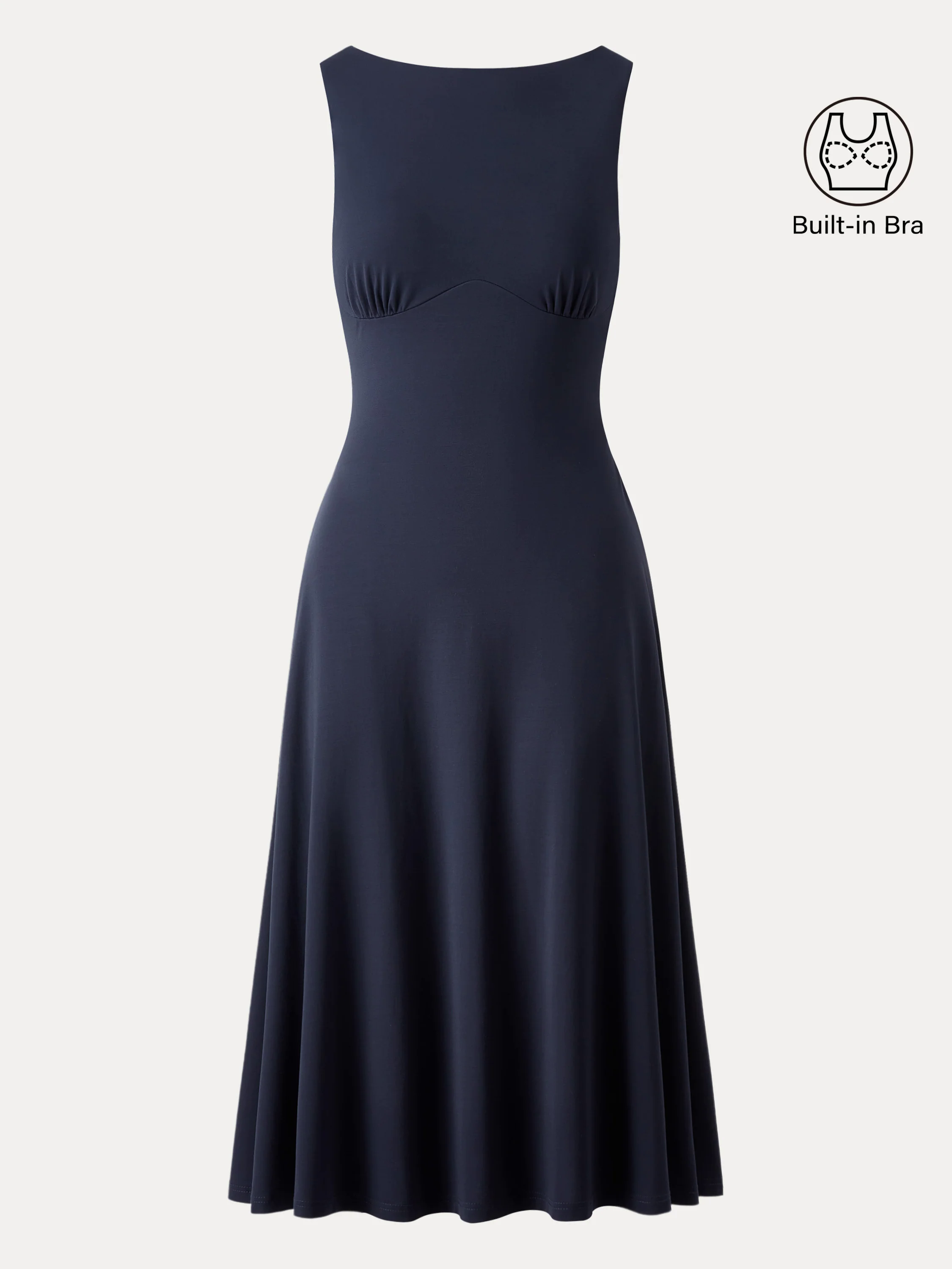 Boatneck Flared Midi Brami Dress with Pockets