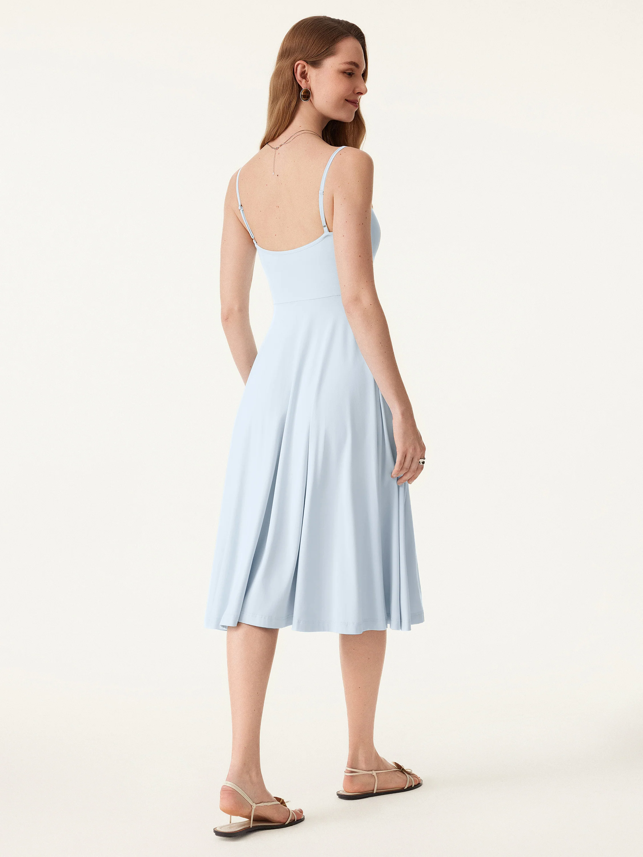 Flowy U-neck Midi Brami Sundress with Pockets