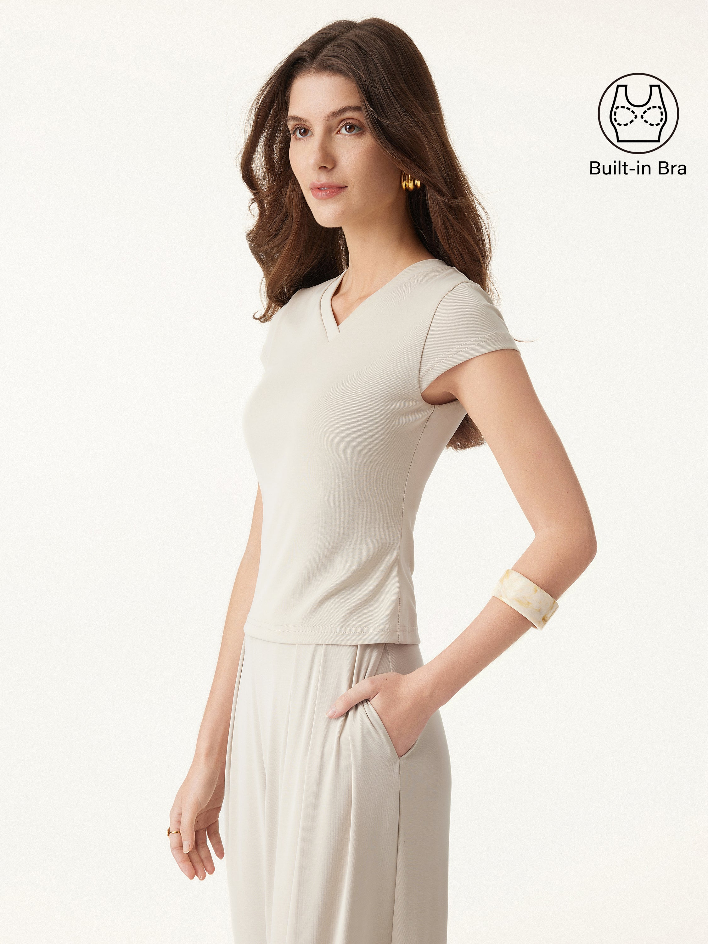 Sandwashed V-neck Short Sleeve Brami