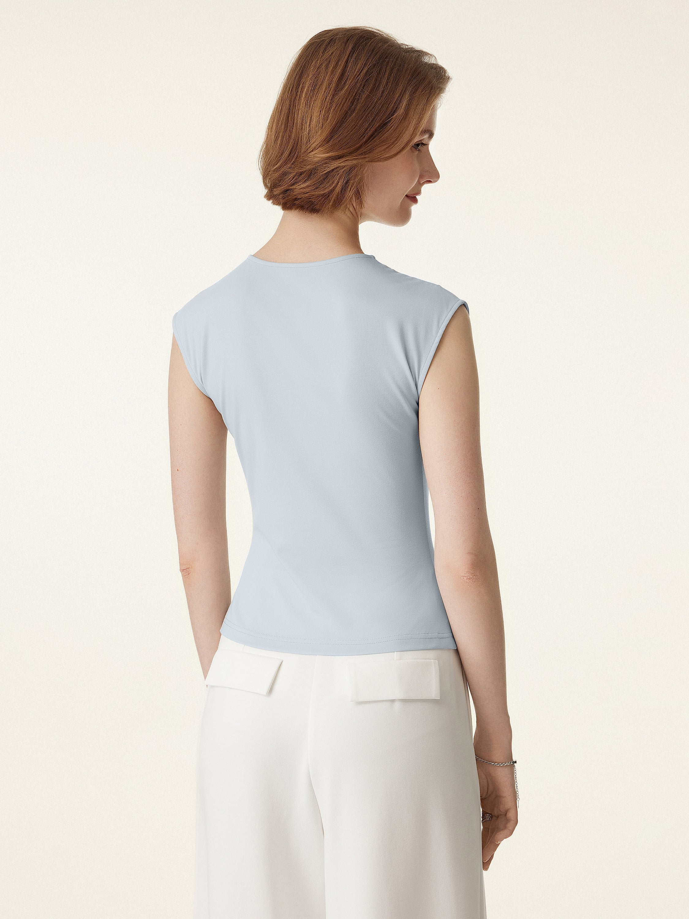 Crewneck Ruched Shoulder Muscle Tank