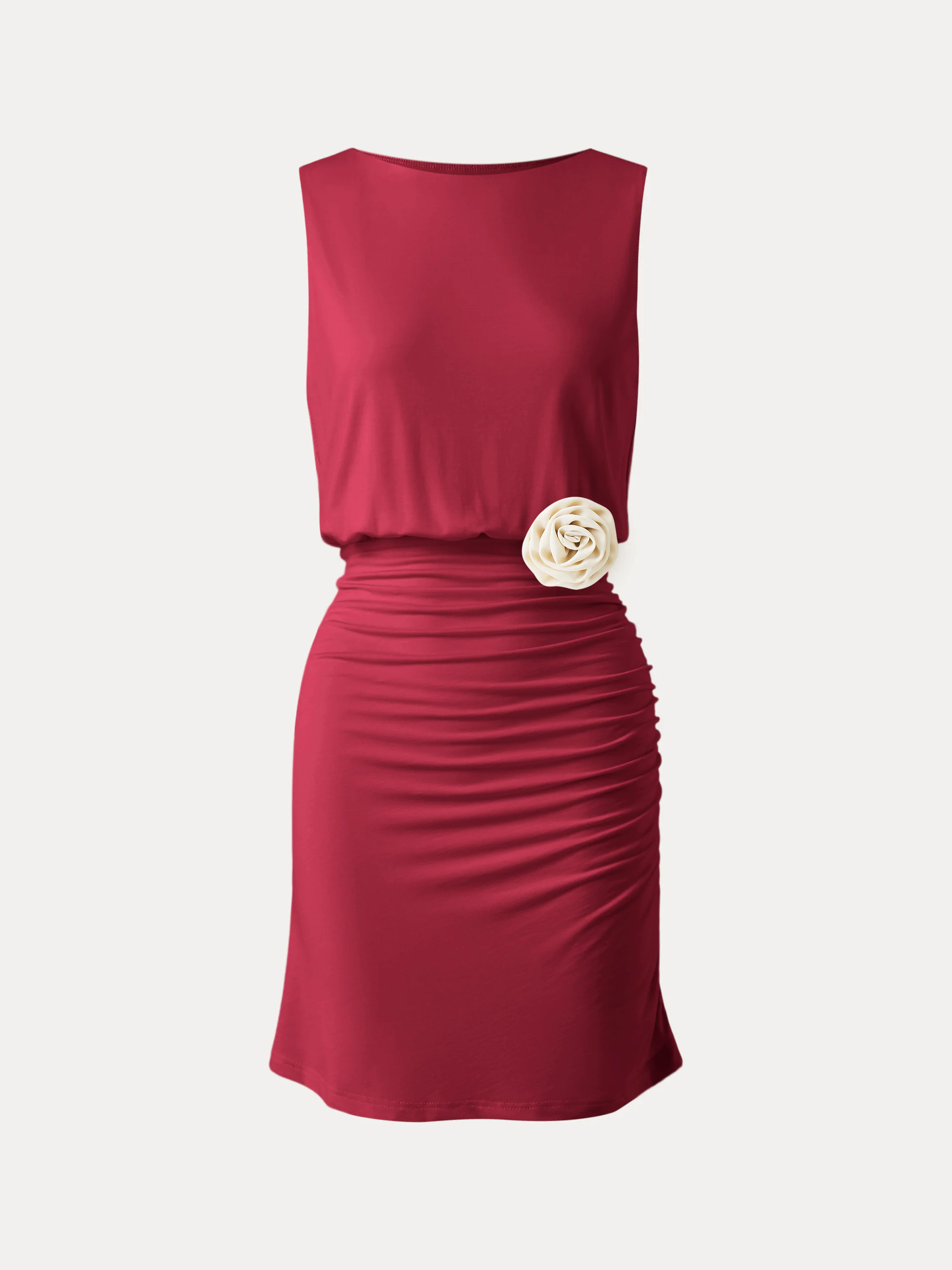 Detachable Rose Boatneck Summer Mini Dress