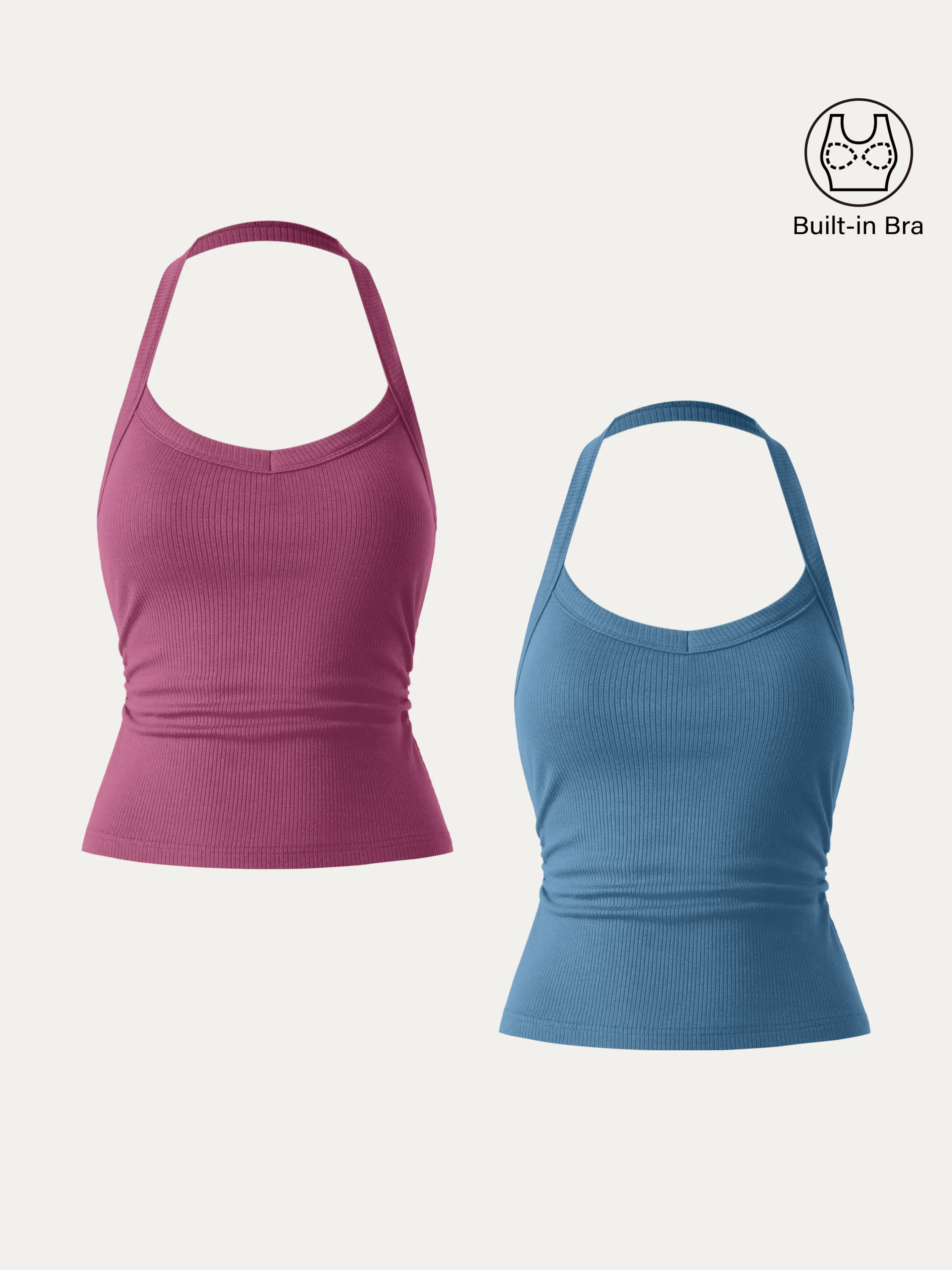 Halter Neck Side Ruched Ribbed Brami Tank
