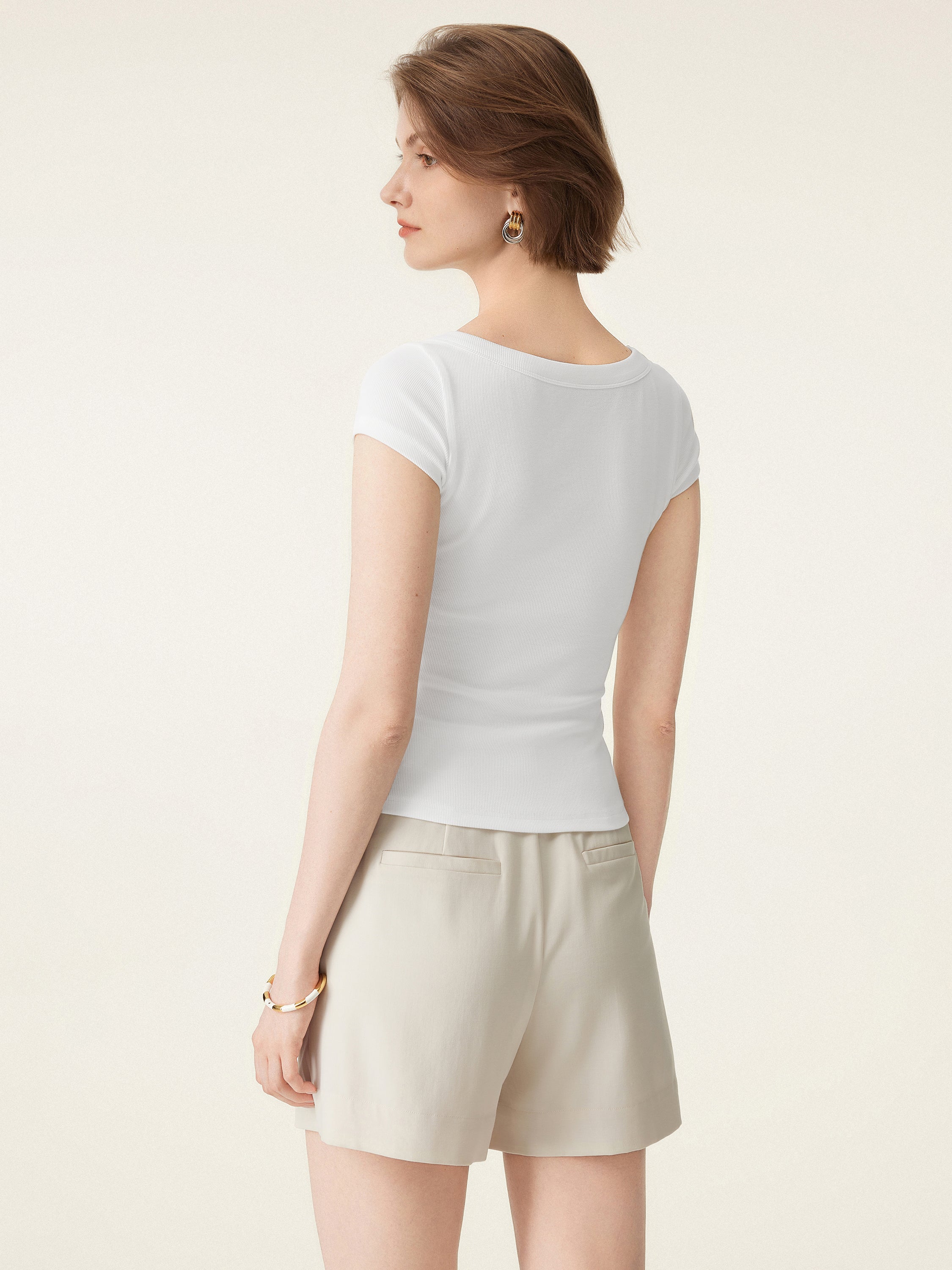 Stretch Cotton Square Neck Cap Sleeve Brami
