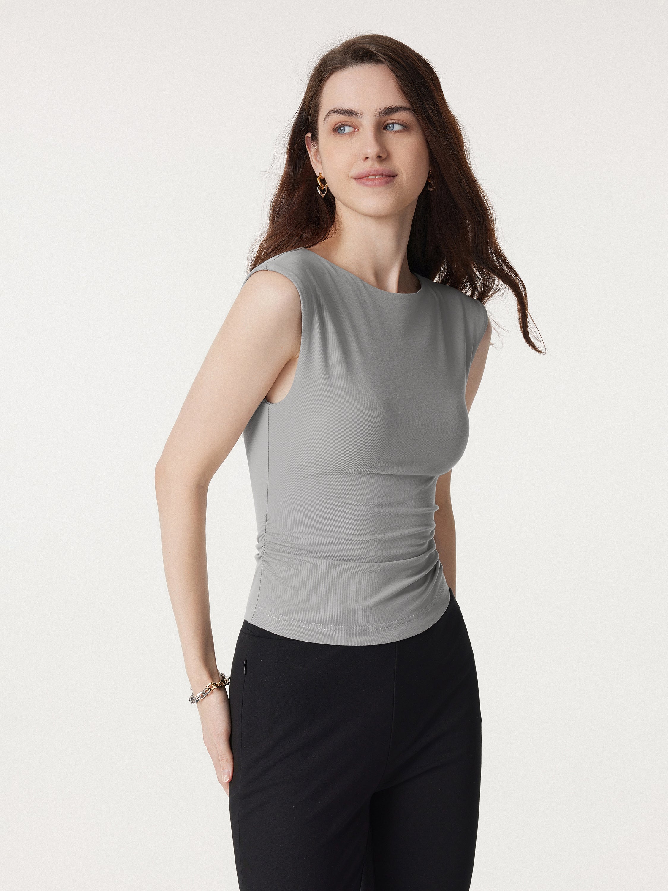 Sleek Crewneck Side Ruched Slimming Brami Tank