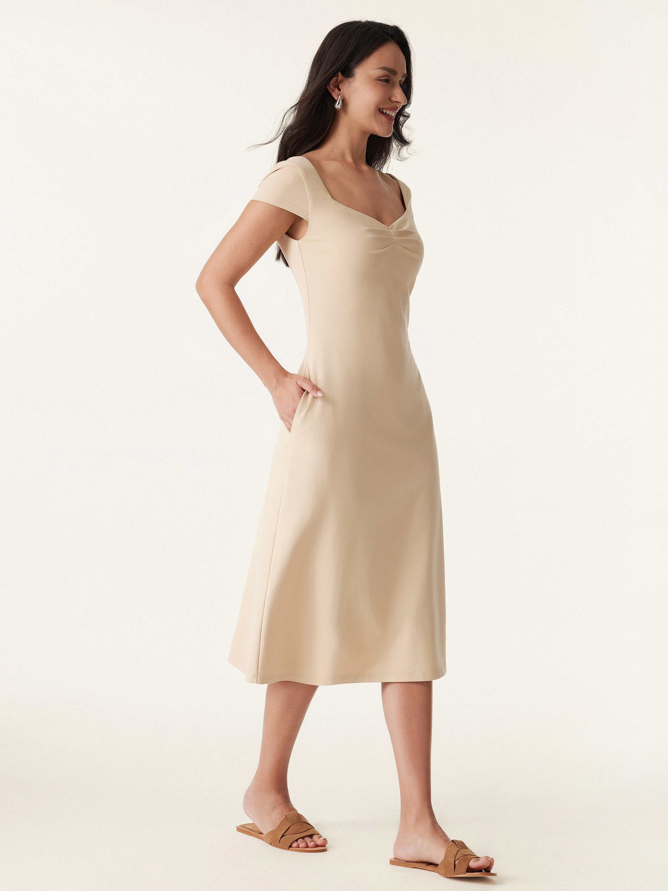 Diamond Neck Open Back Midi New Airy Brami Dress