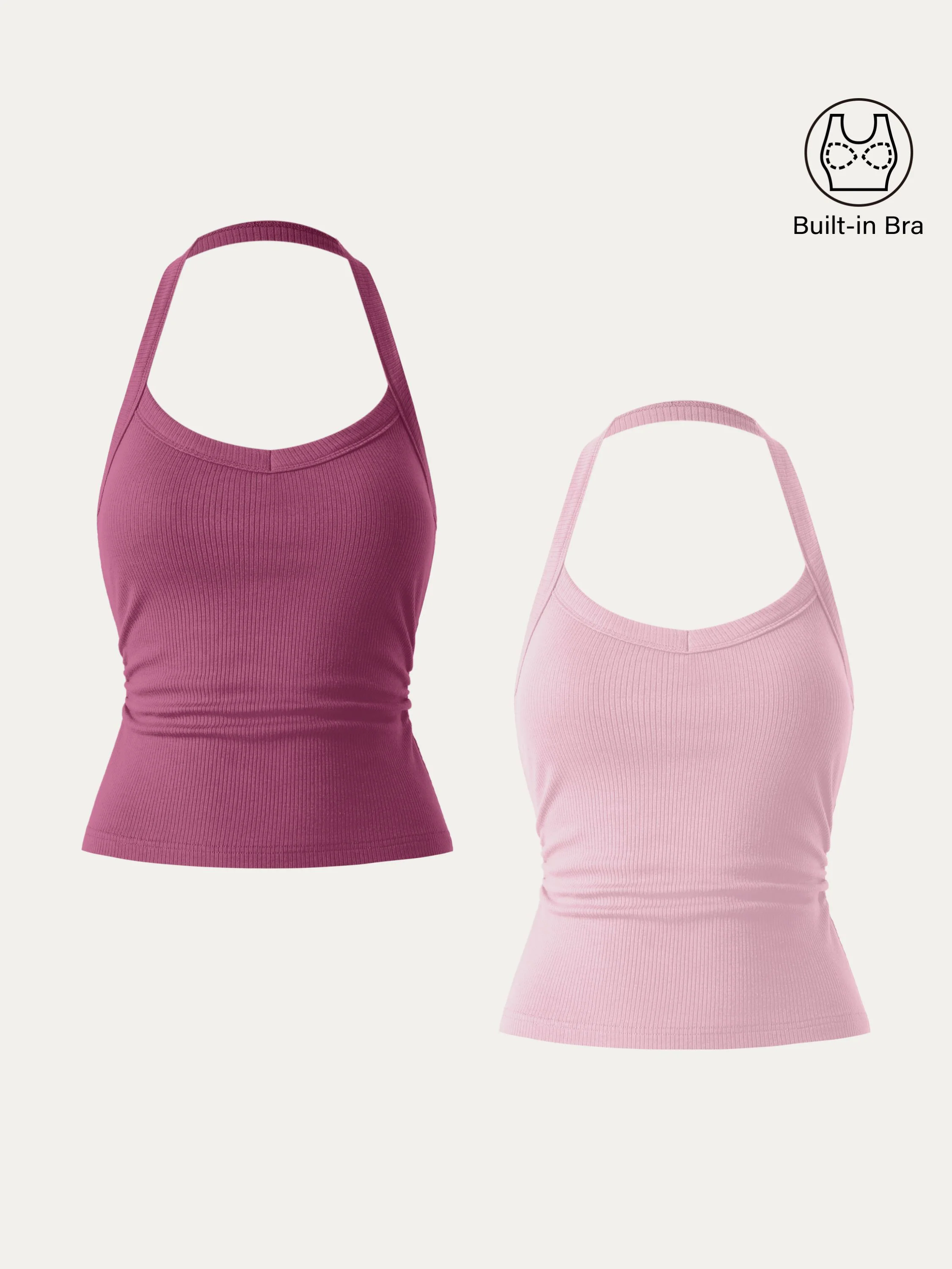 Halter Neck Side Ruched Ribbed Brami Tank
