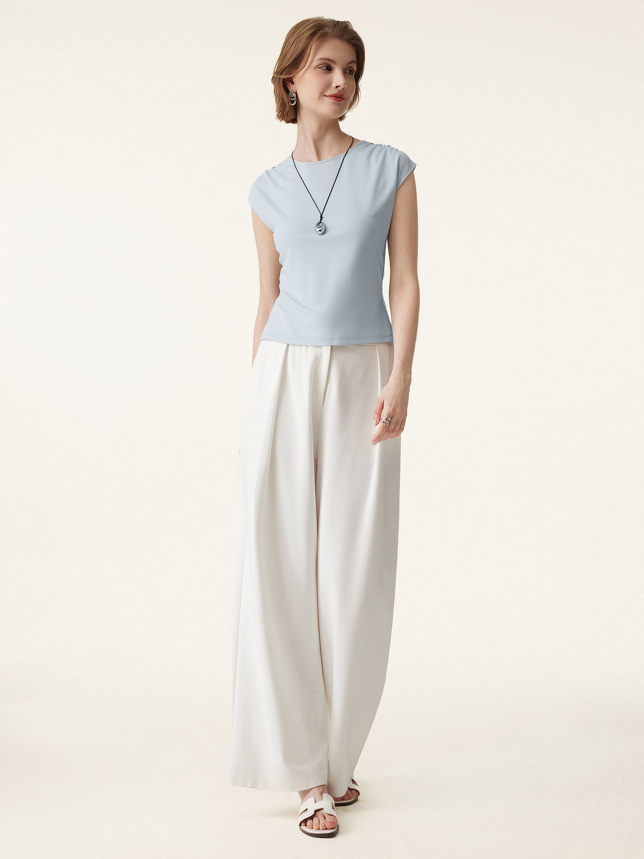 Crewneck Ruched Shoulder Muscle Tank