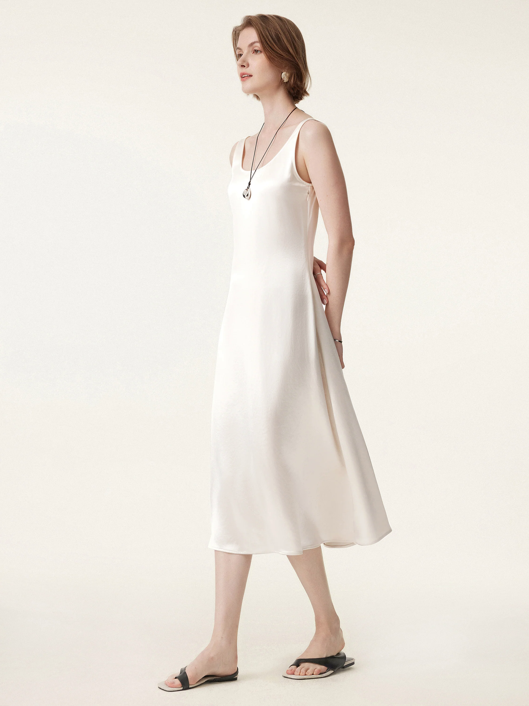 Acetate Scoop Neck Open Back Midi Dress