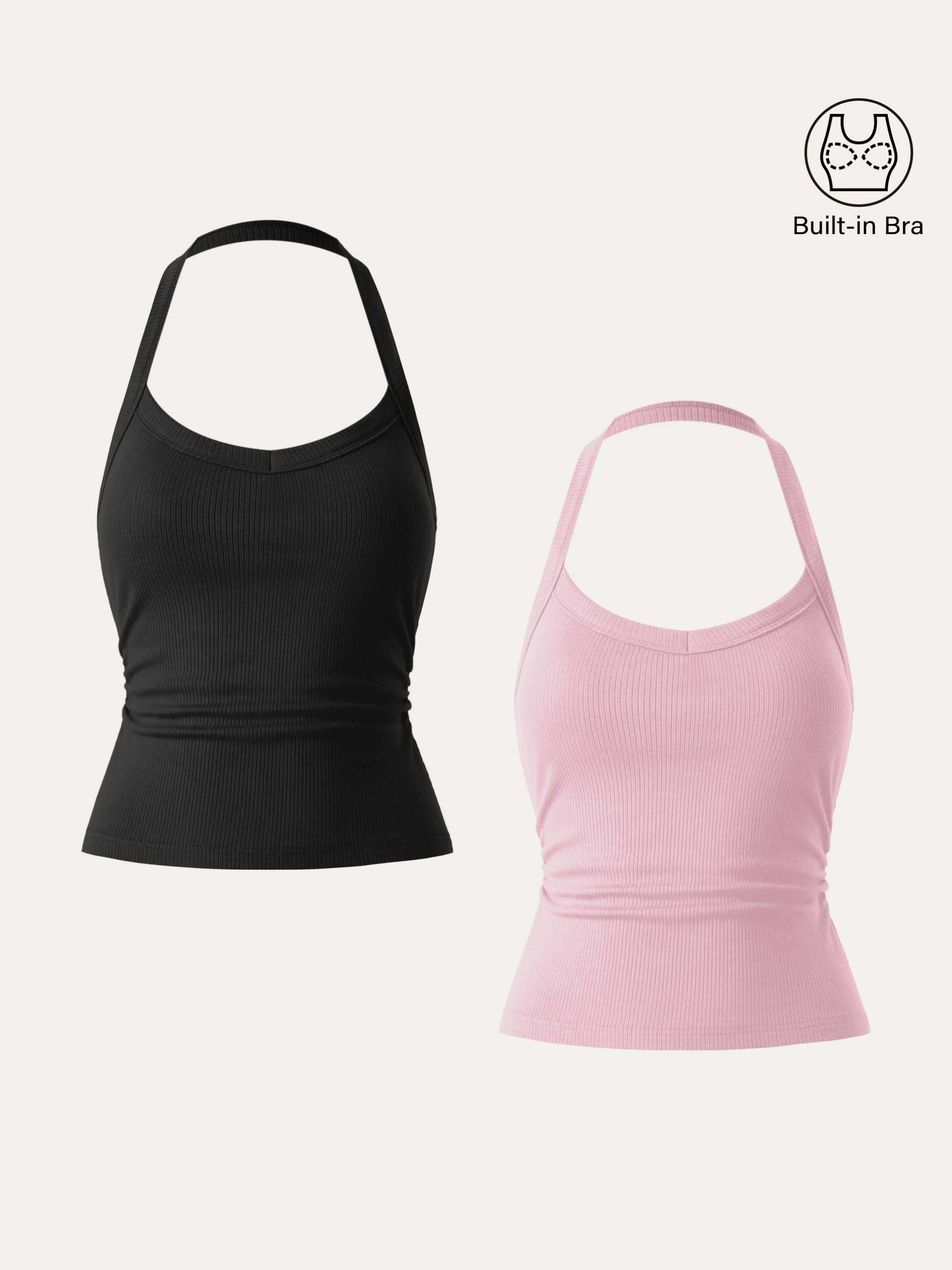 Halter Neck Side Ruched Ribbed Brami Tank