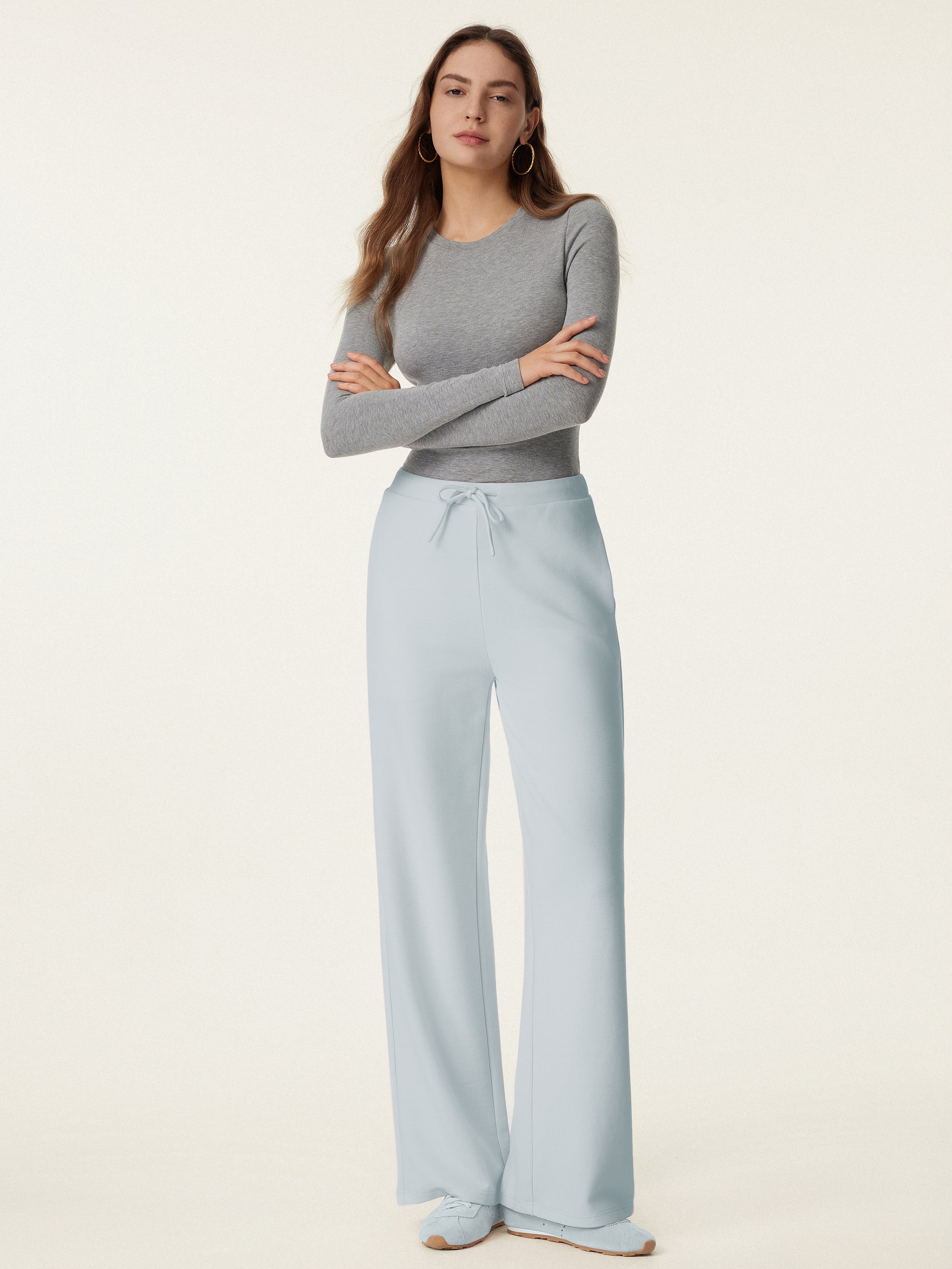 Mid Rise Drawstring Wide Leg Pant with Pockets