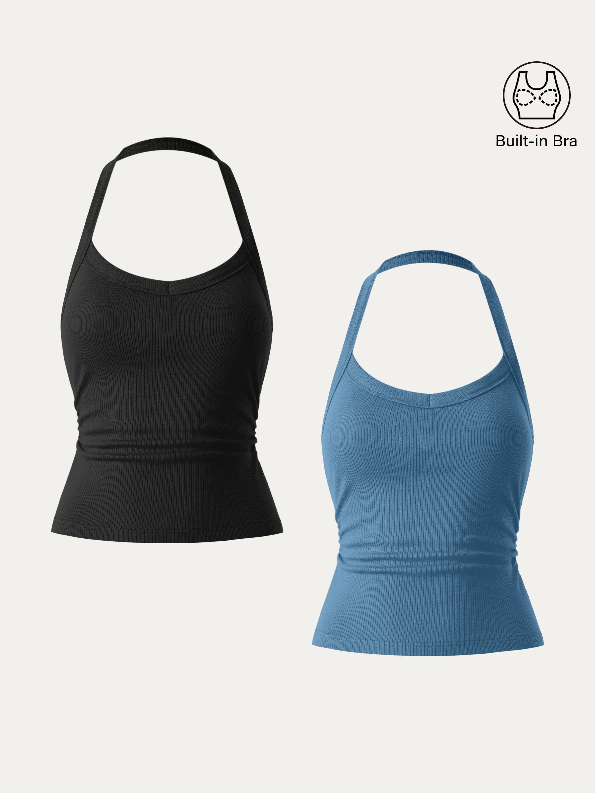 Halter Neck Side Ruched Ribbed Brami Tank