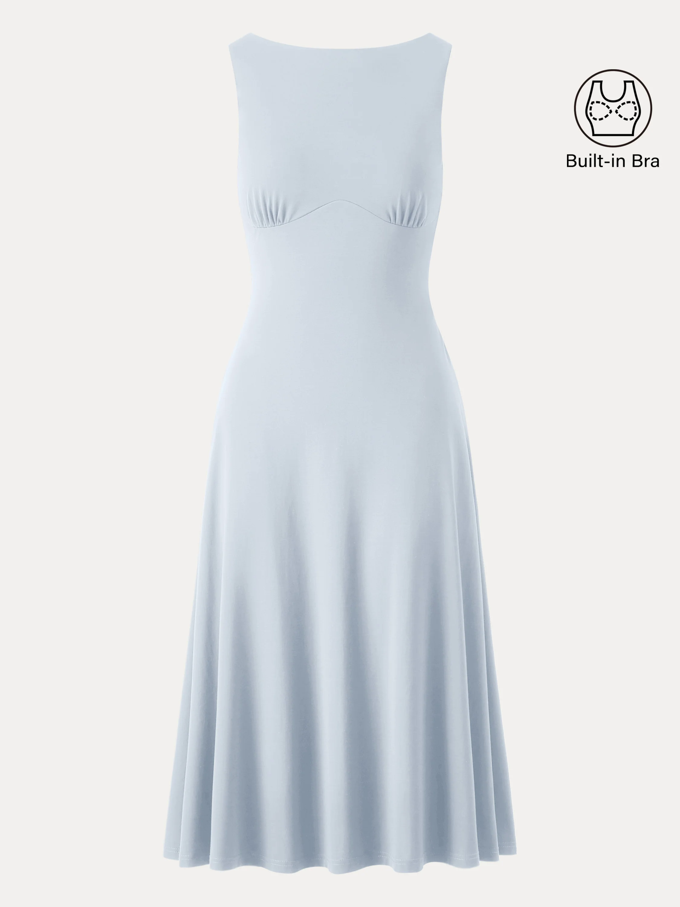 Boatneck Flared Midi Brami Dress with Pockets