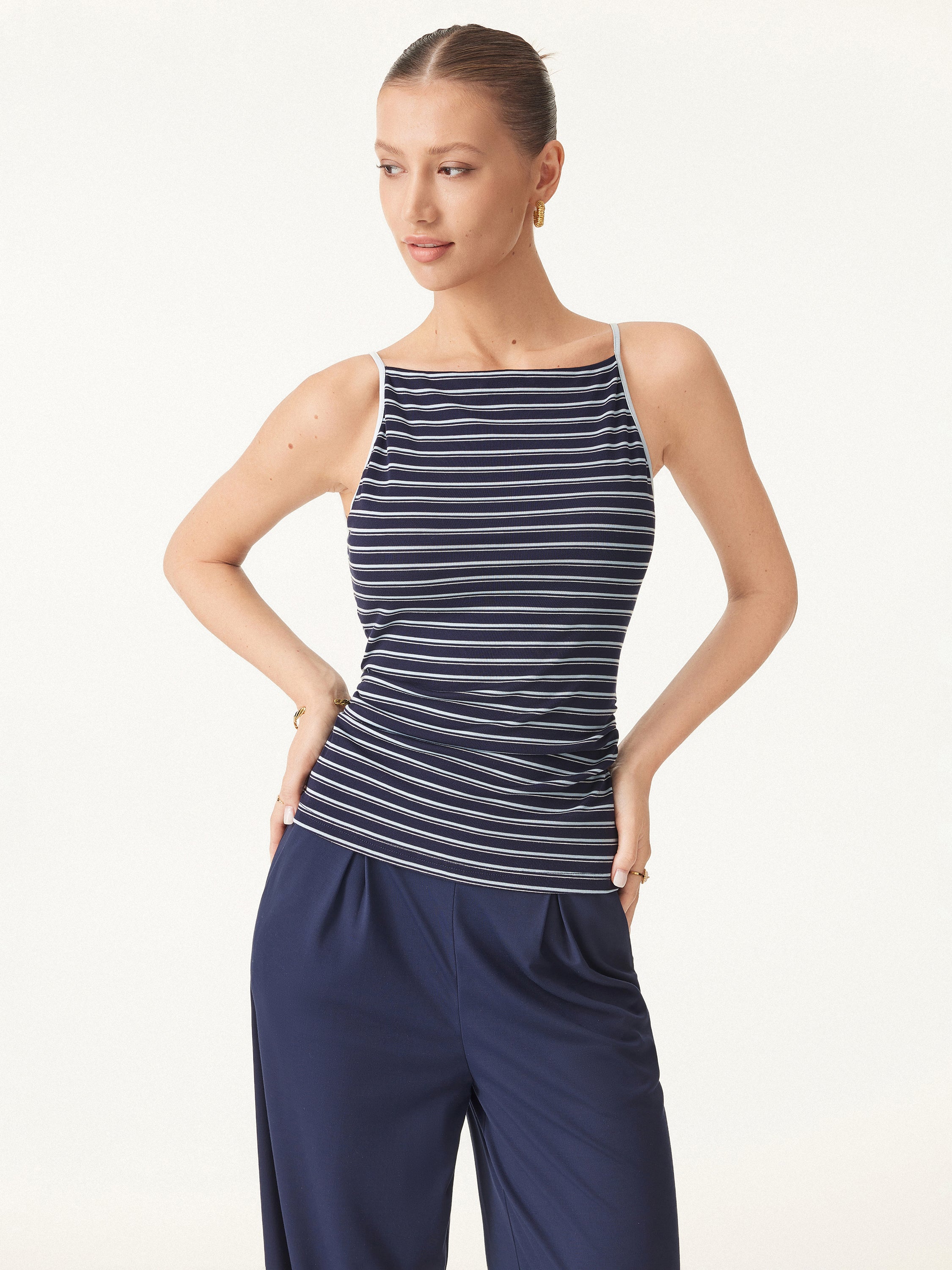 Striped Side Ruched Spaghetti New Airy Brami