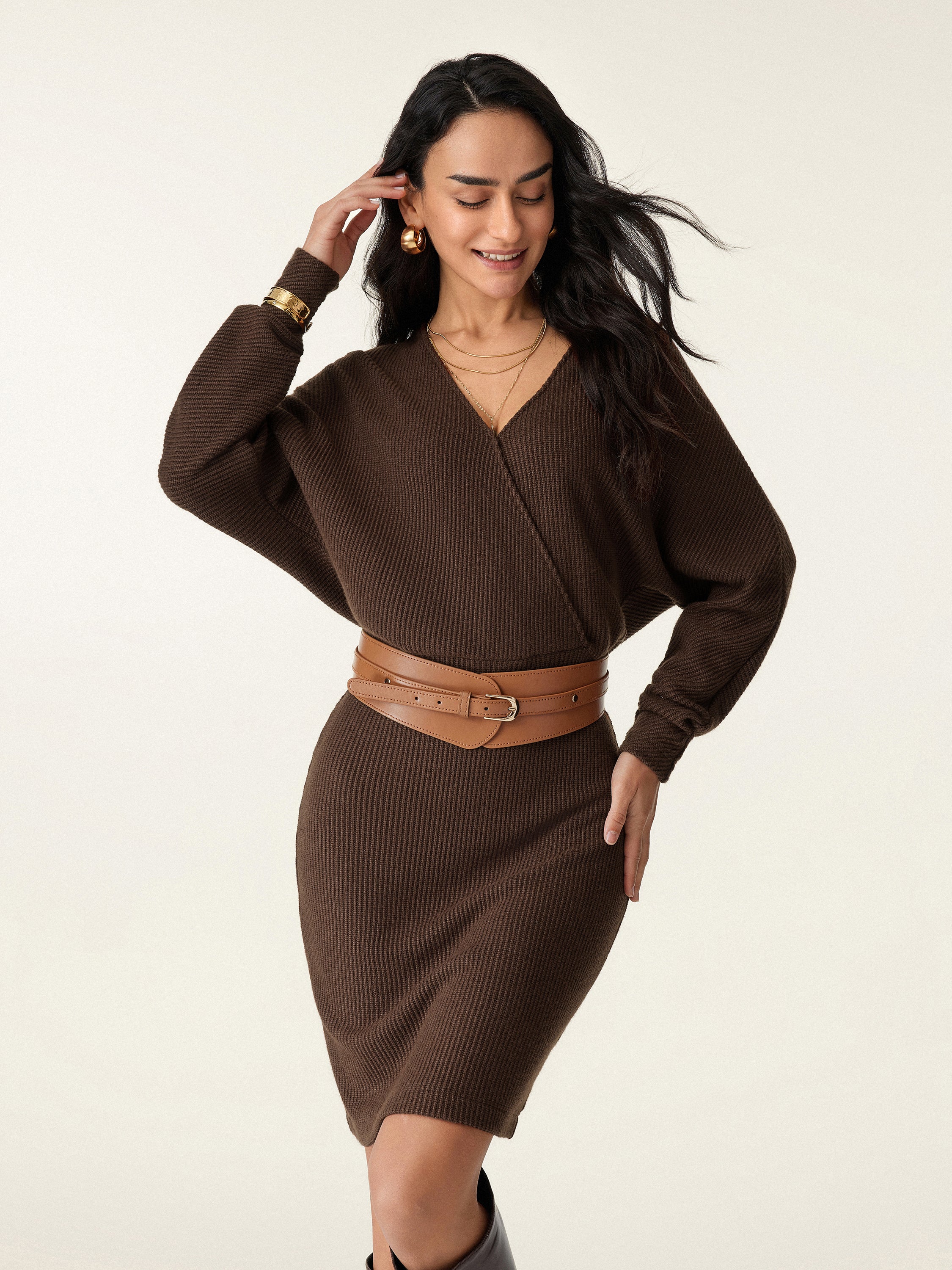 Surplice Batwing Dress