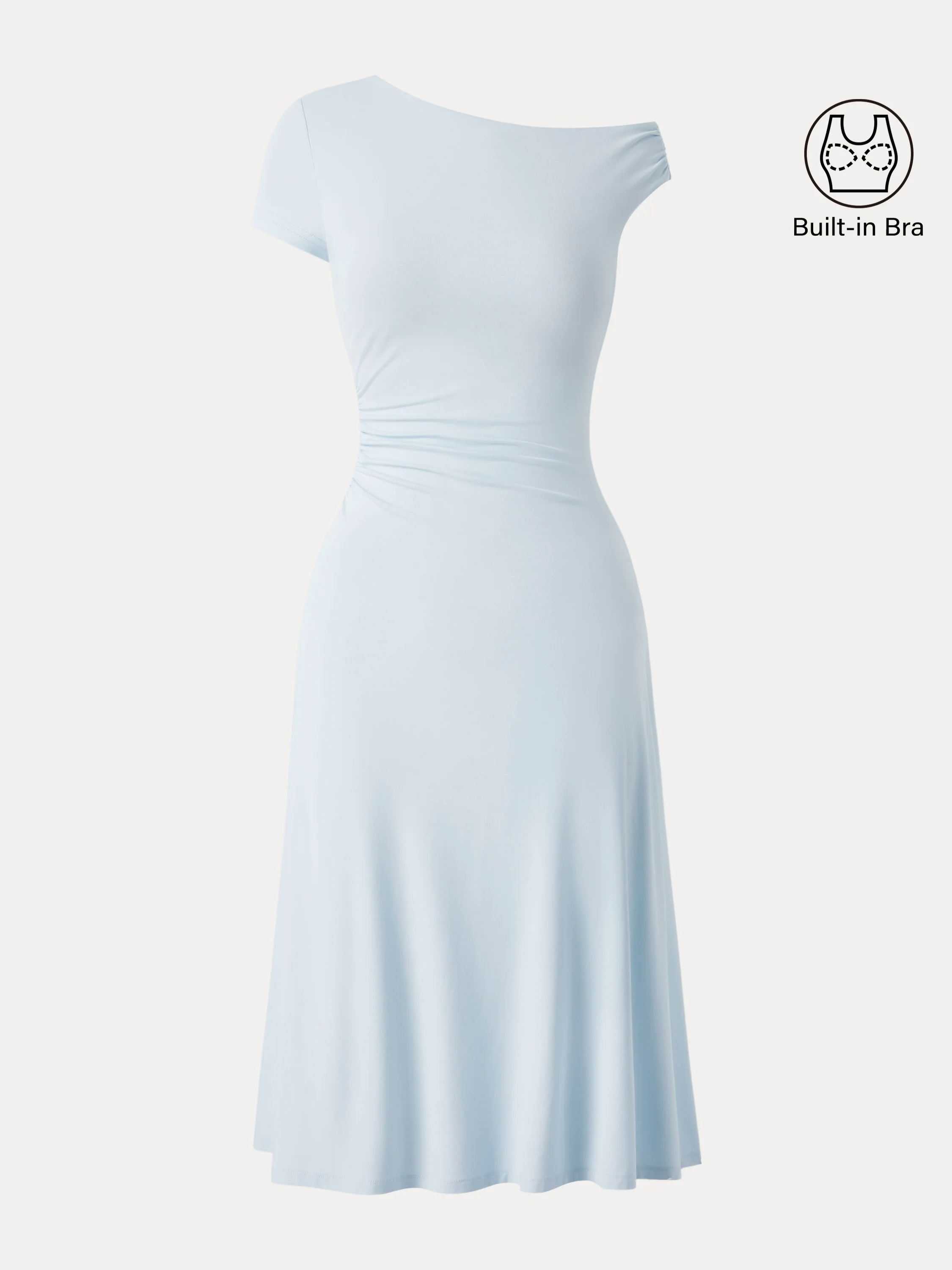 Asymmetrical Shoulder Side Ruched Midi Brami Dress