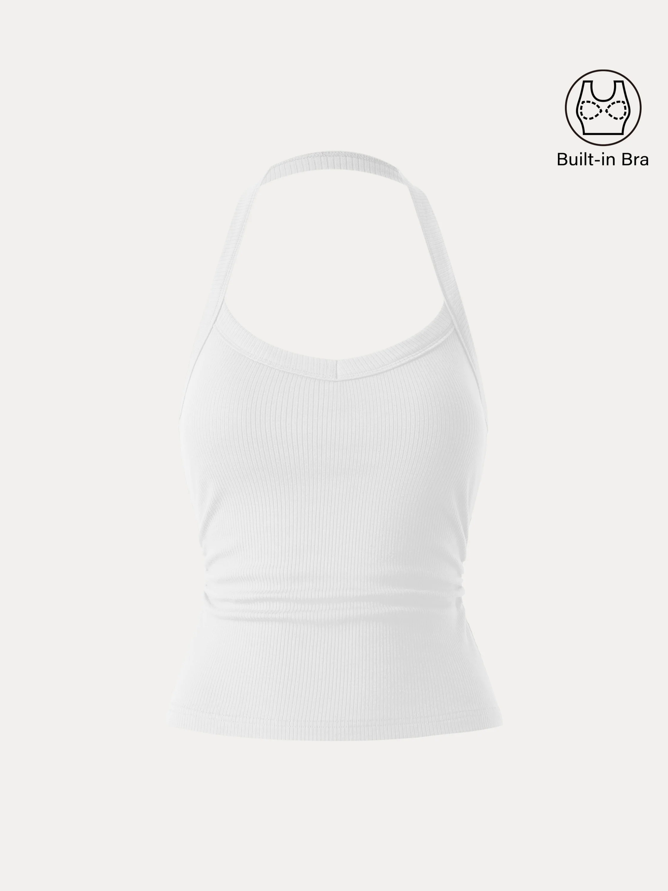 Halter Neck Side Ruched Ribbed Brami Tank