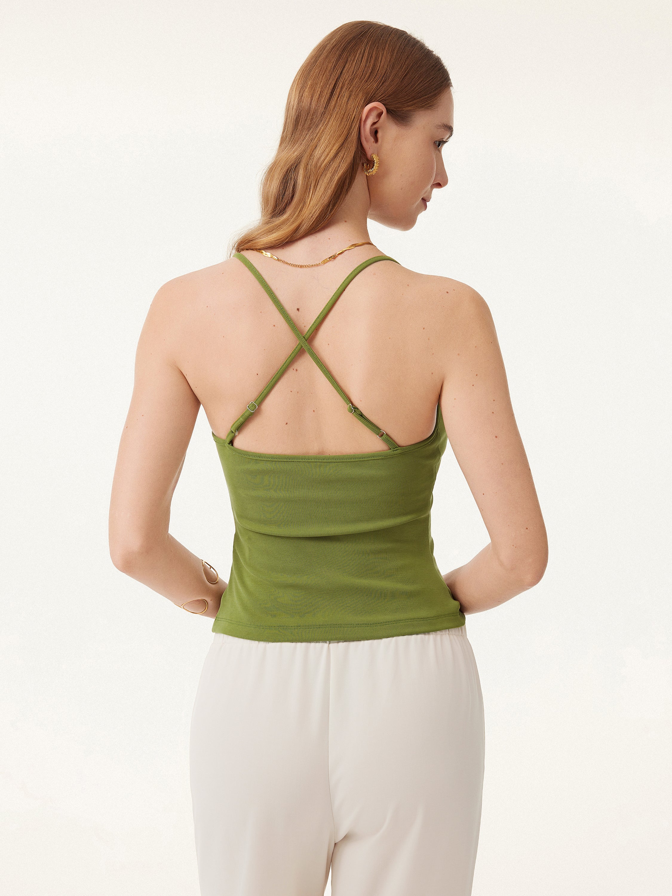 Sandwashed U-neck Cross-back Adjustable Strap Spaghetti Brami