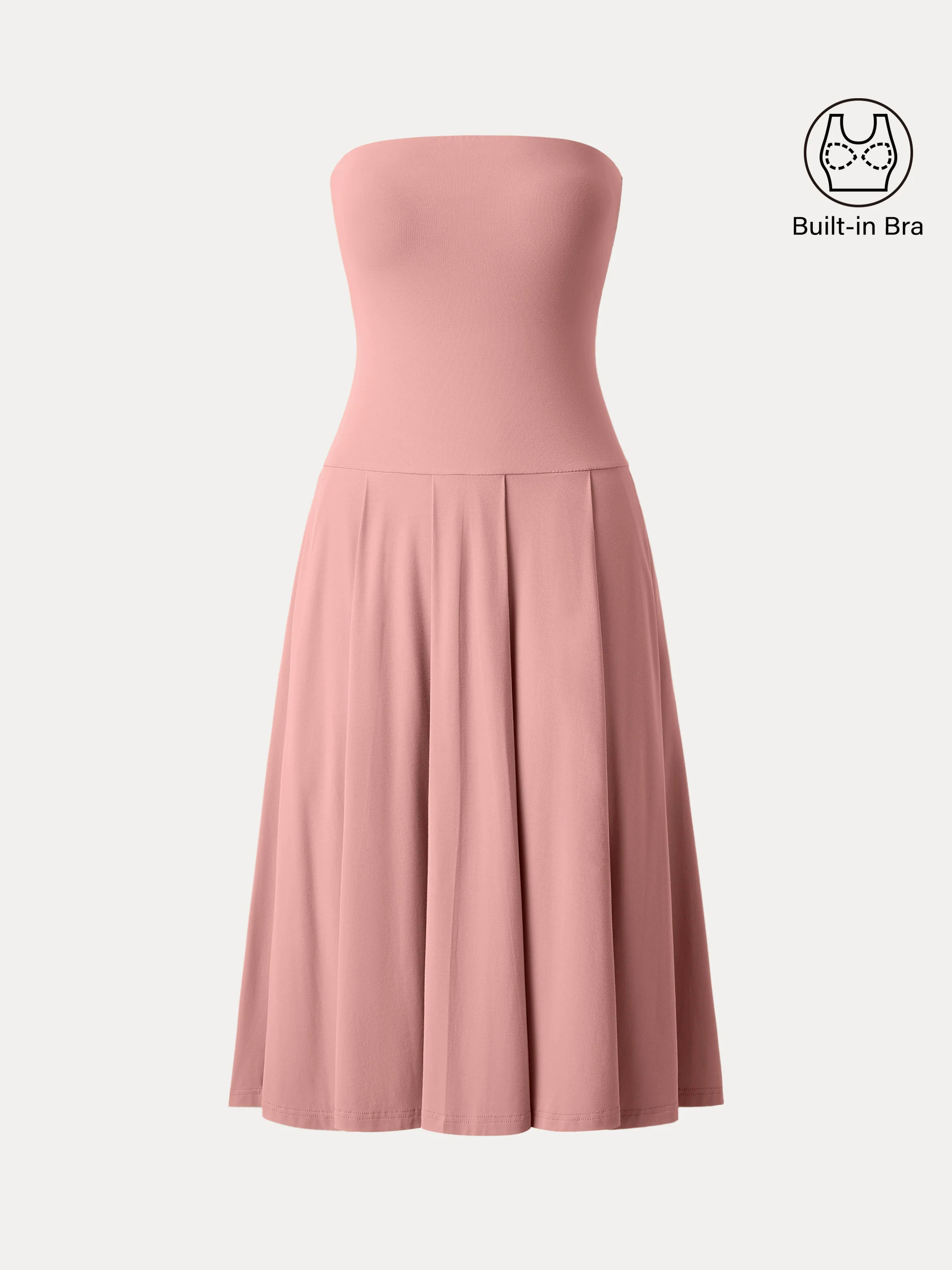 Strapless Pleated Midi Tube Brami Dress with Pockets
