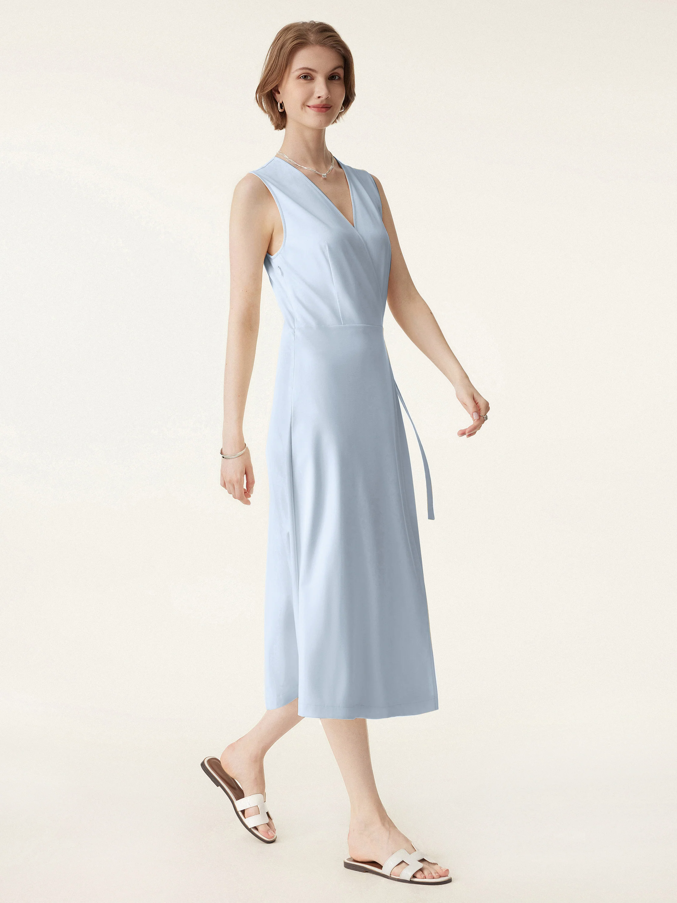 Surplice Adjustable Side-belt Midi Dress