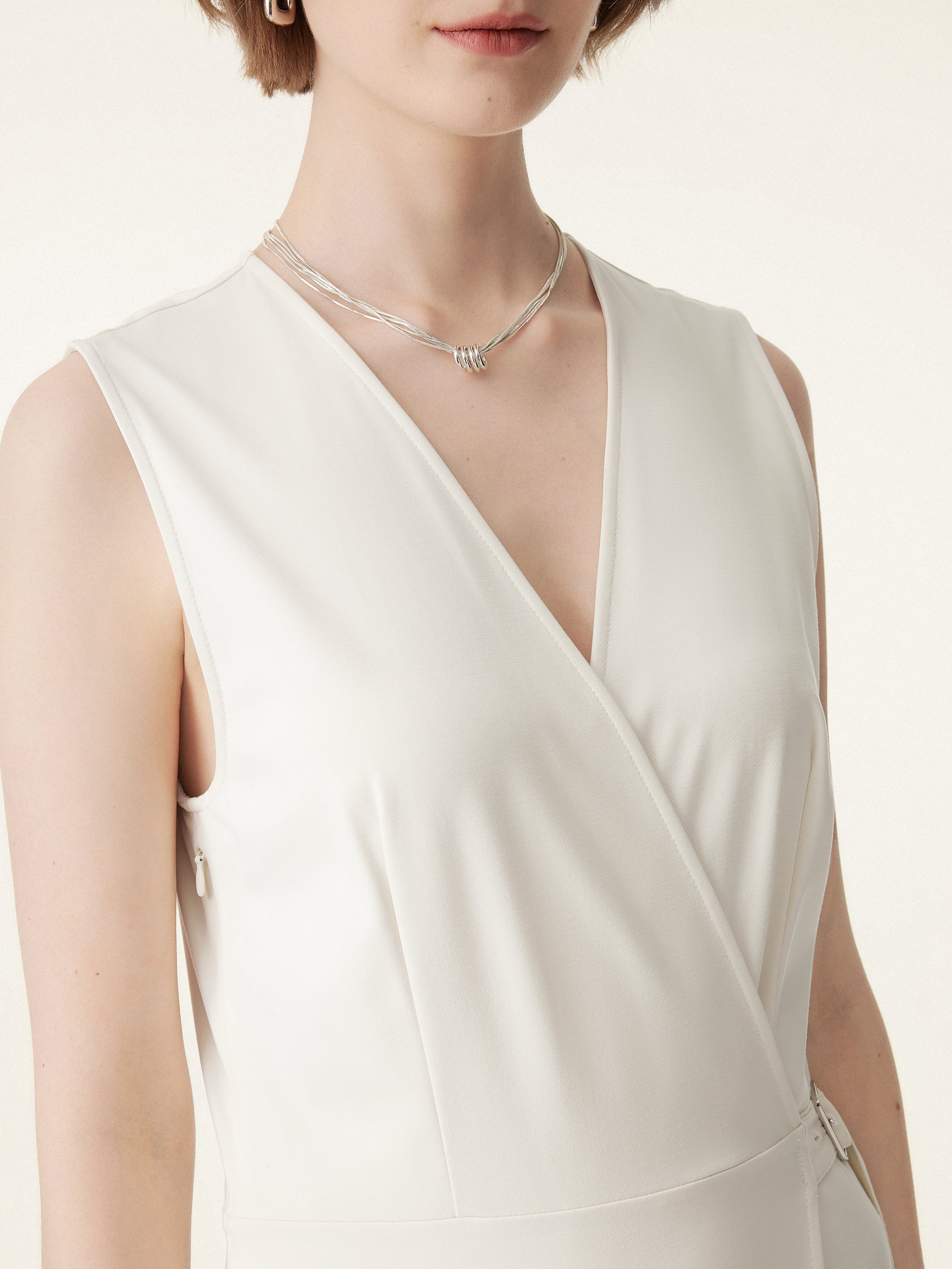 Surplice Adjustable Side-belt Midi Dress