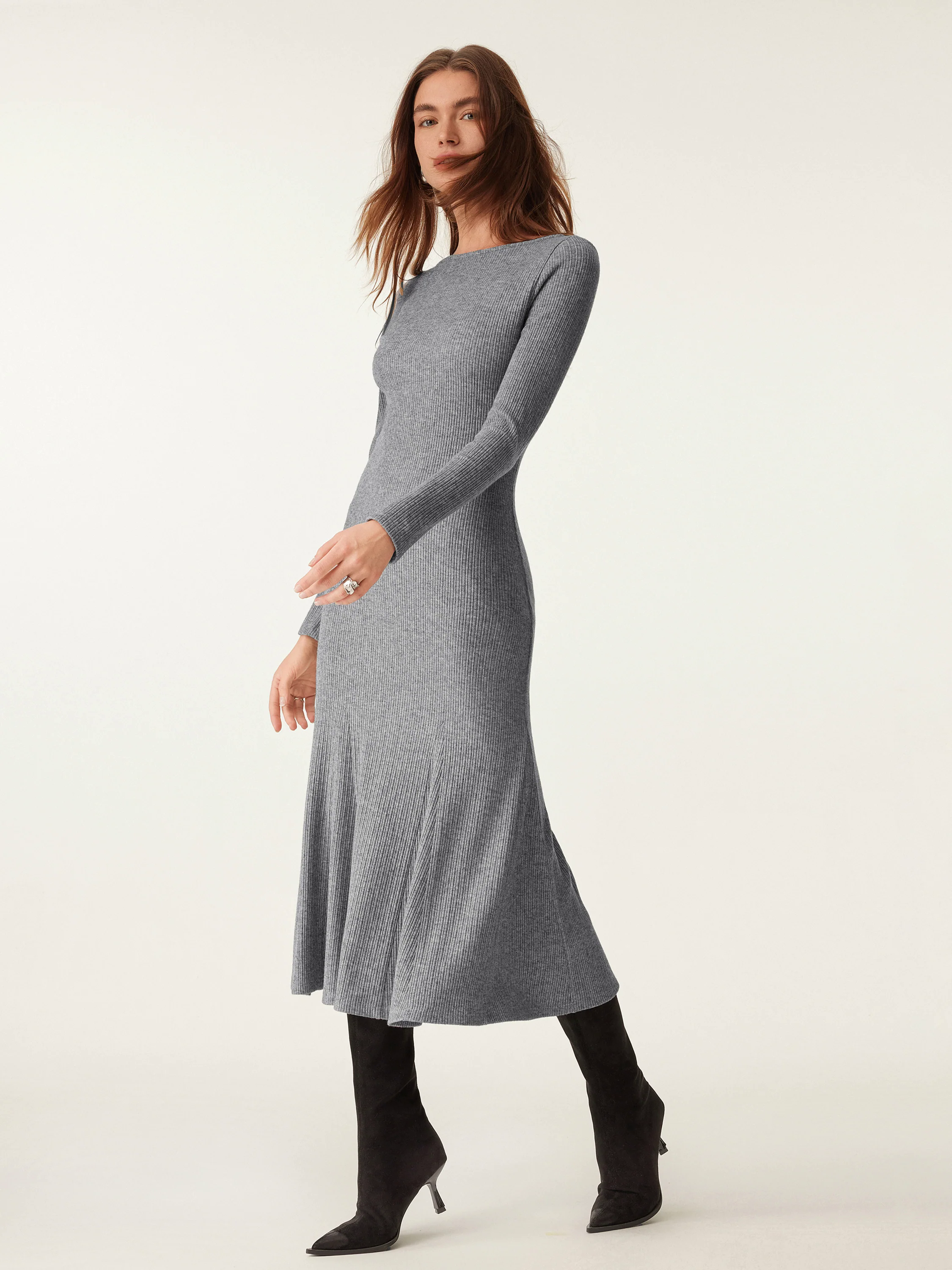 Boatneck Flare Midi Dress