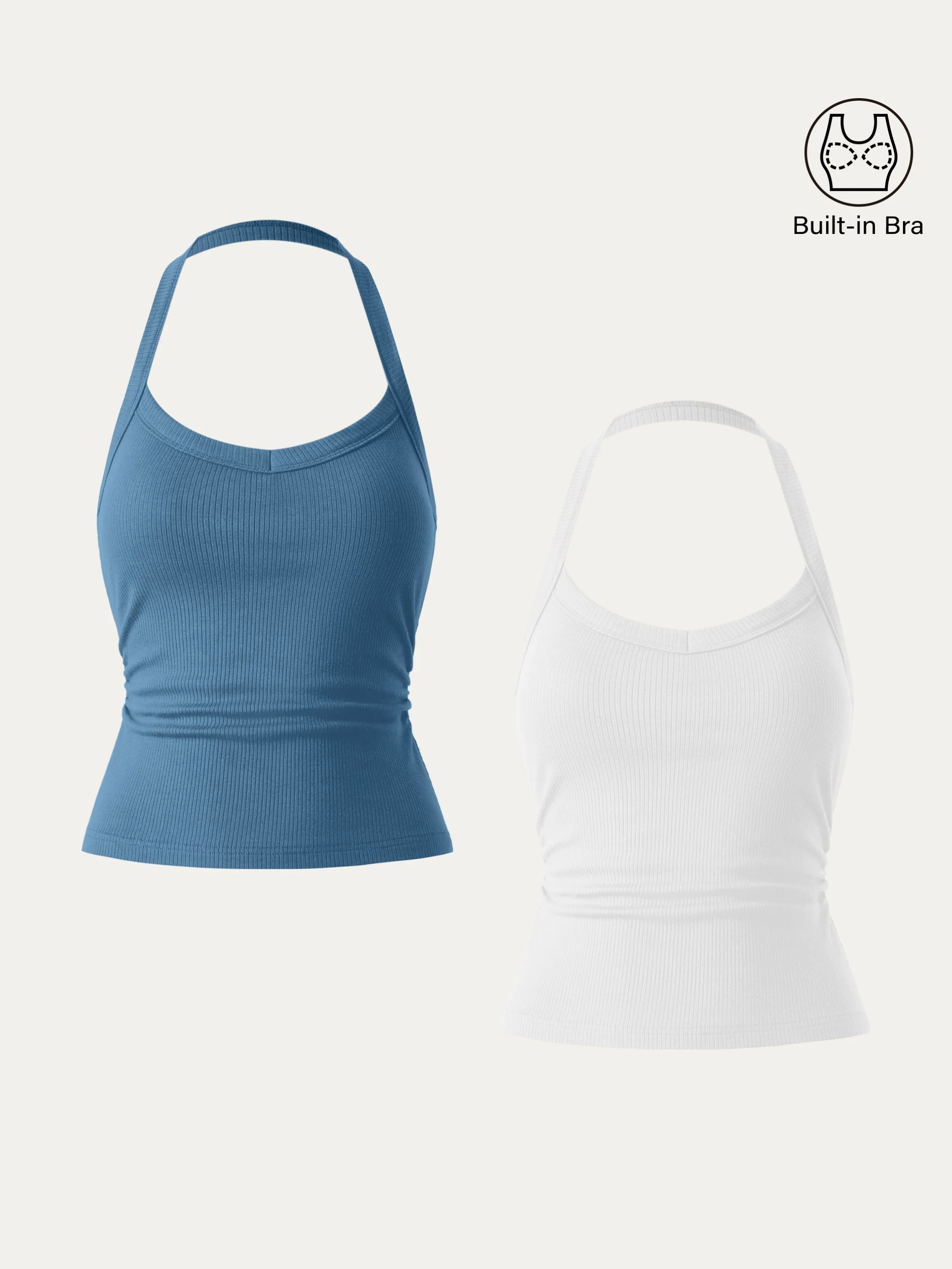 Halter Neck Side Ruched Ribbed Brami Tank
